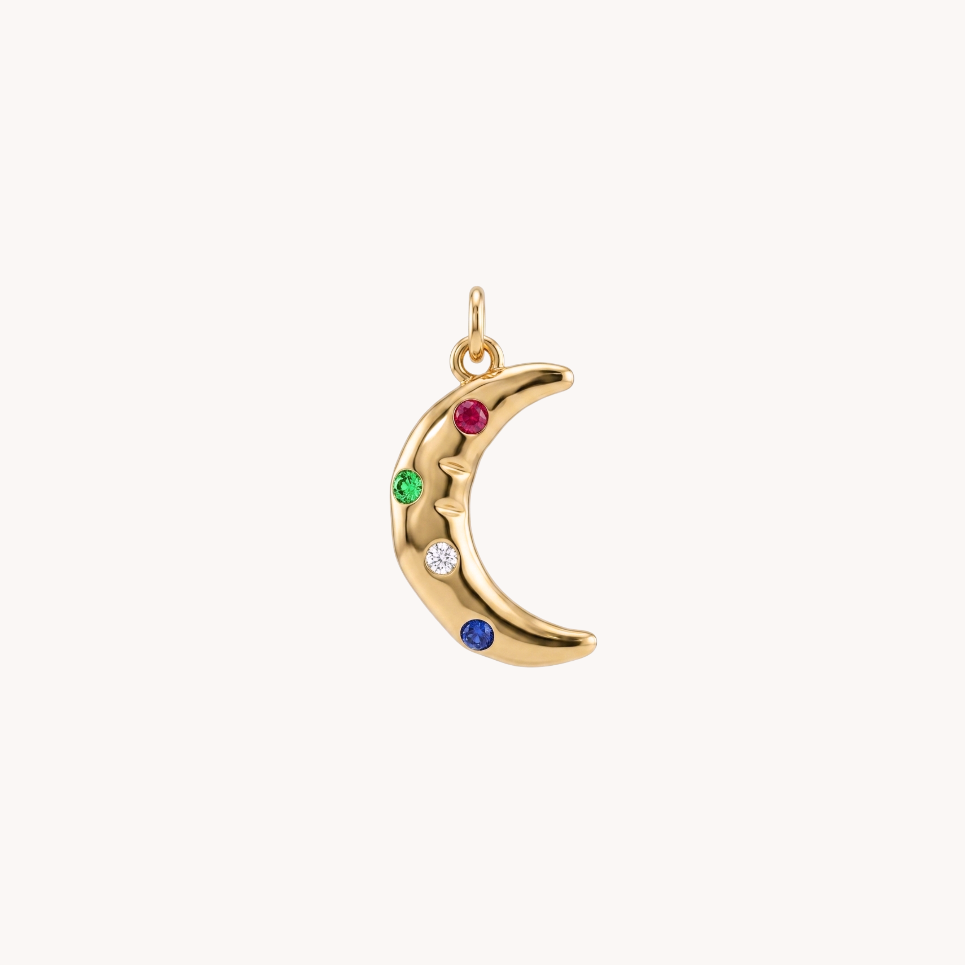 CIONDOLO LUNA CRESCENT - mezzaluna con zirconi colorati in acciaio oro