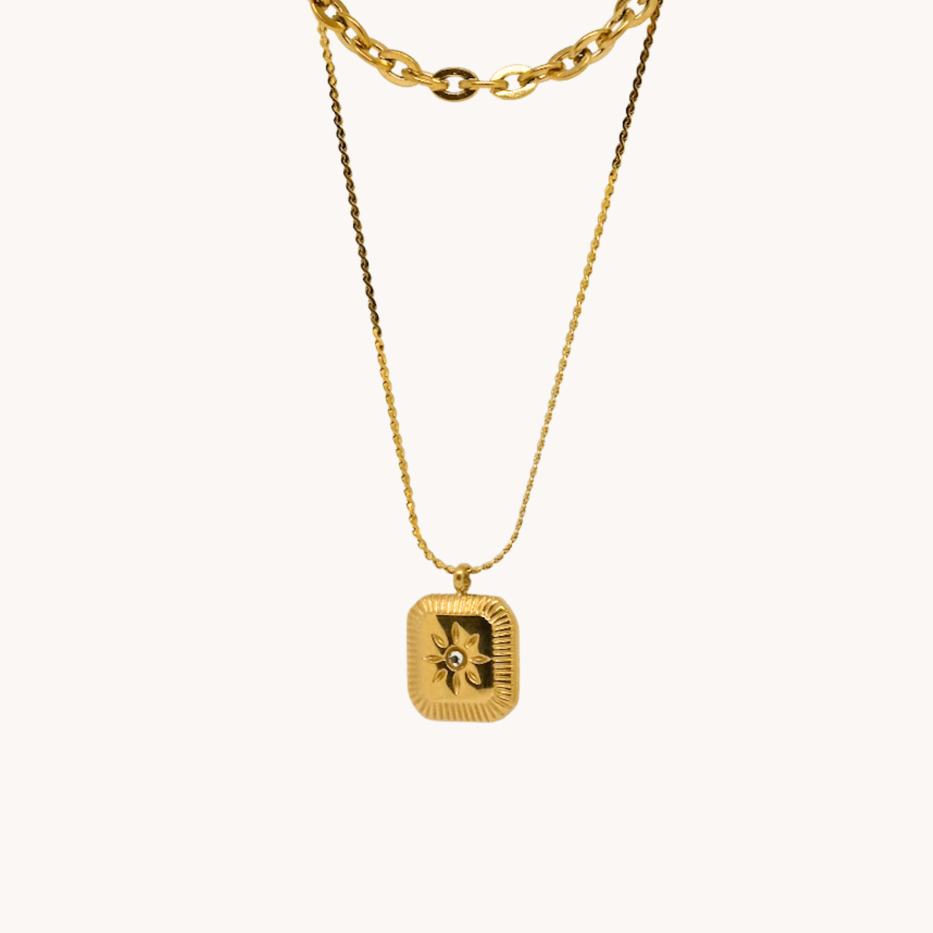 DOPPIA COLLANA CIONDOLO QUADRATO