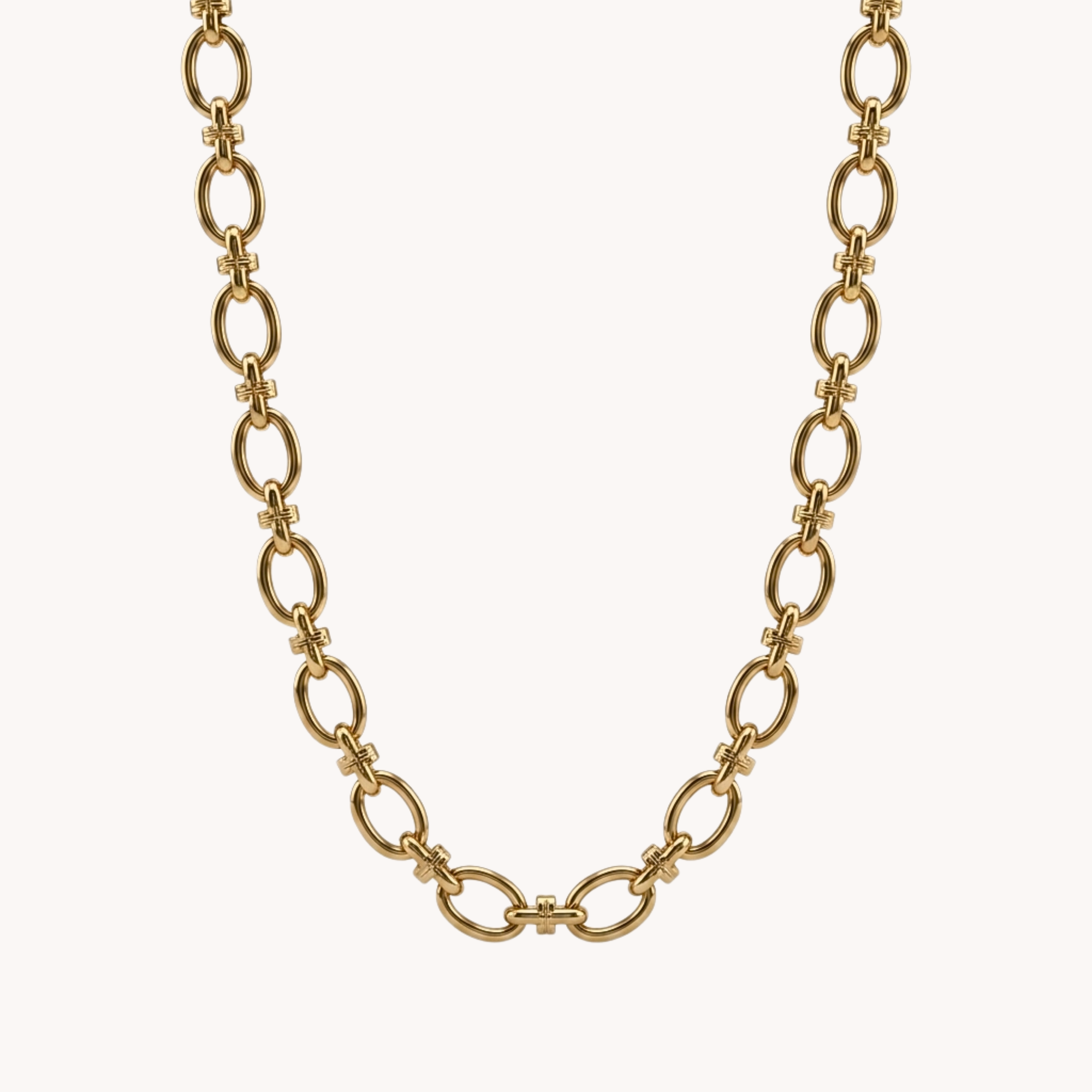COLLANA FANCY LINK - collana a catena corta con maglie ovali e dettagli intrecciati a croce in acciaio
