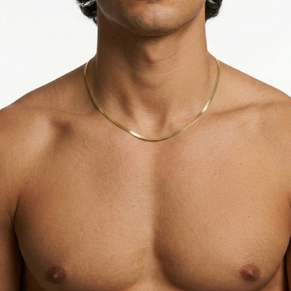 GIROCOLLO SNAKE SLIM - collana a catena piatta a maglia serpente da uomo in acciaio oro o argento