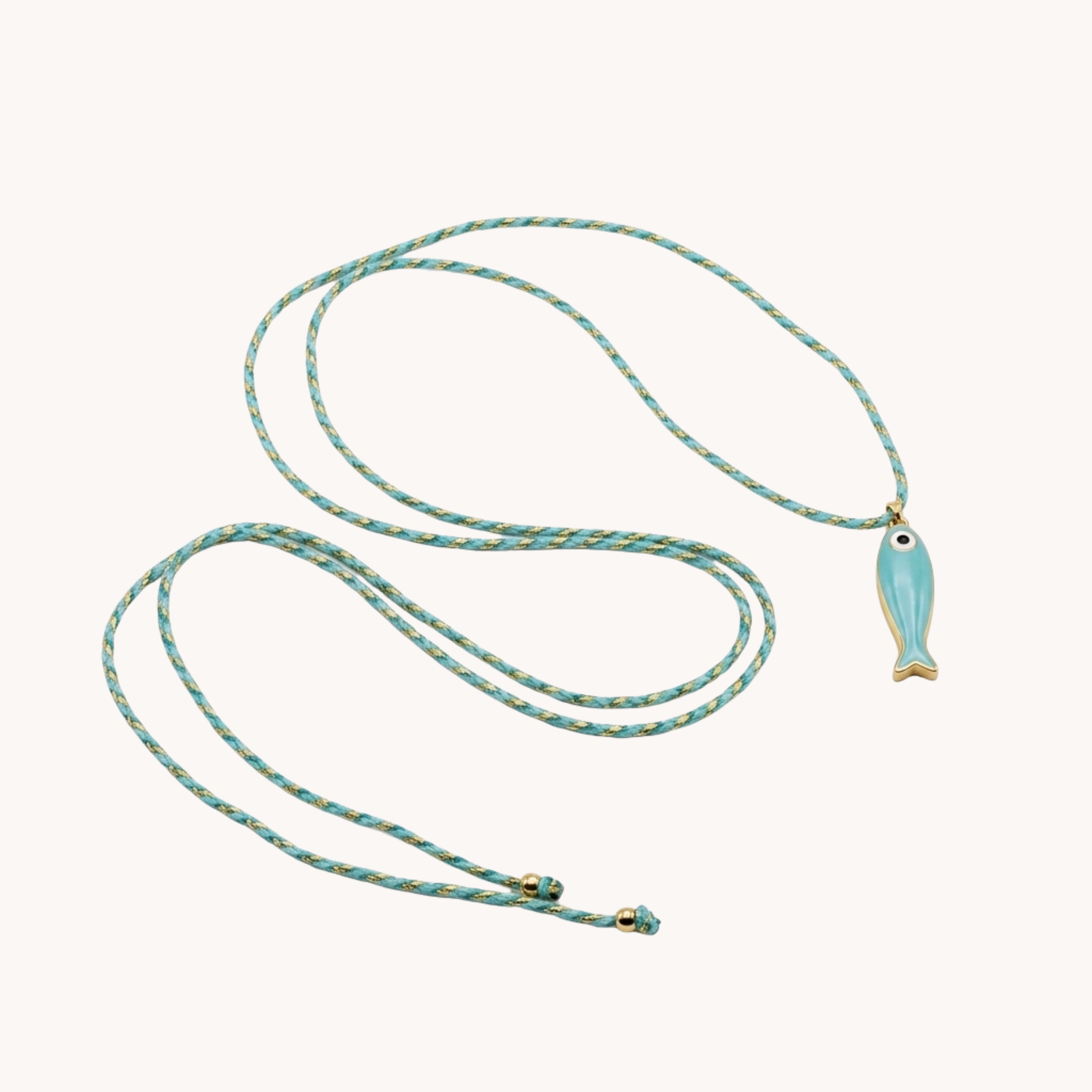 CHOKER CALYPSO CORD - collana choker in cordino intrecciato azzurro e verde con ciondolo pesce smaltato in acciaio oro