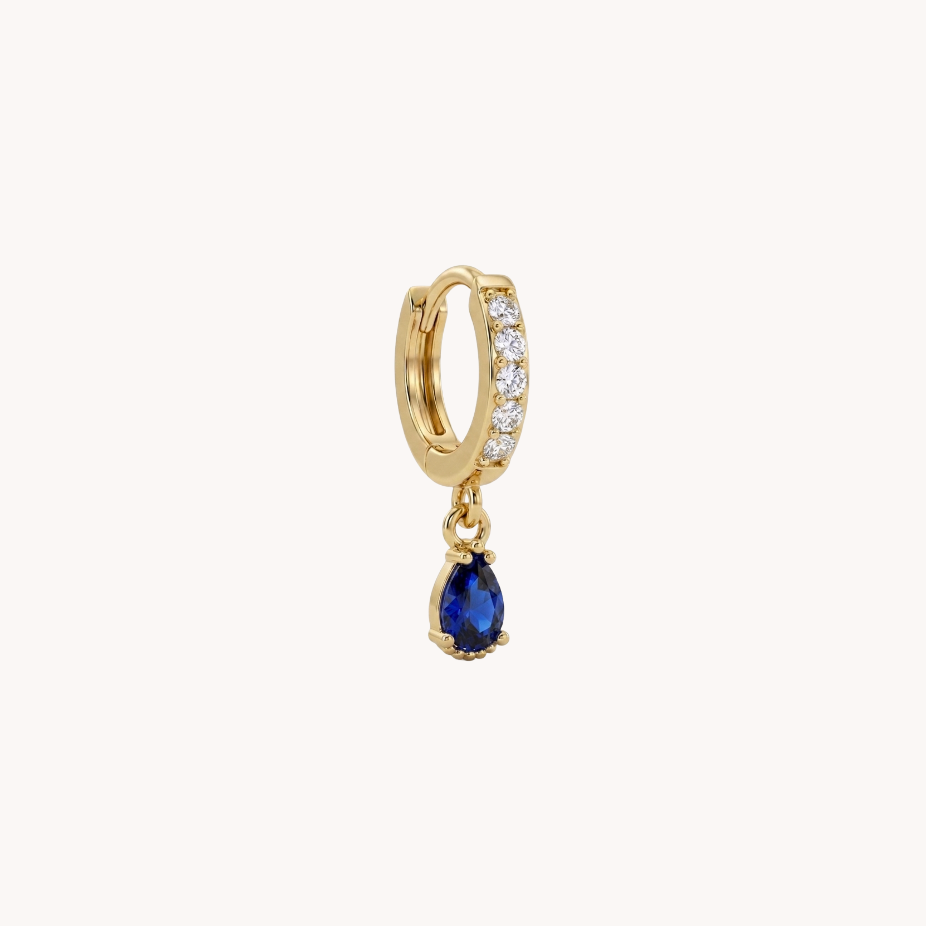 MONO ORECCHINO SPARKLING - orecchino singolo a cerchietto huggie pendente con zircone a goccia colorato in acciaio oro