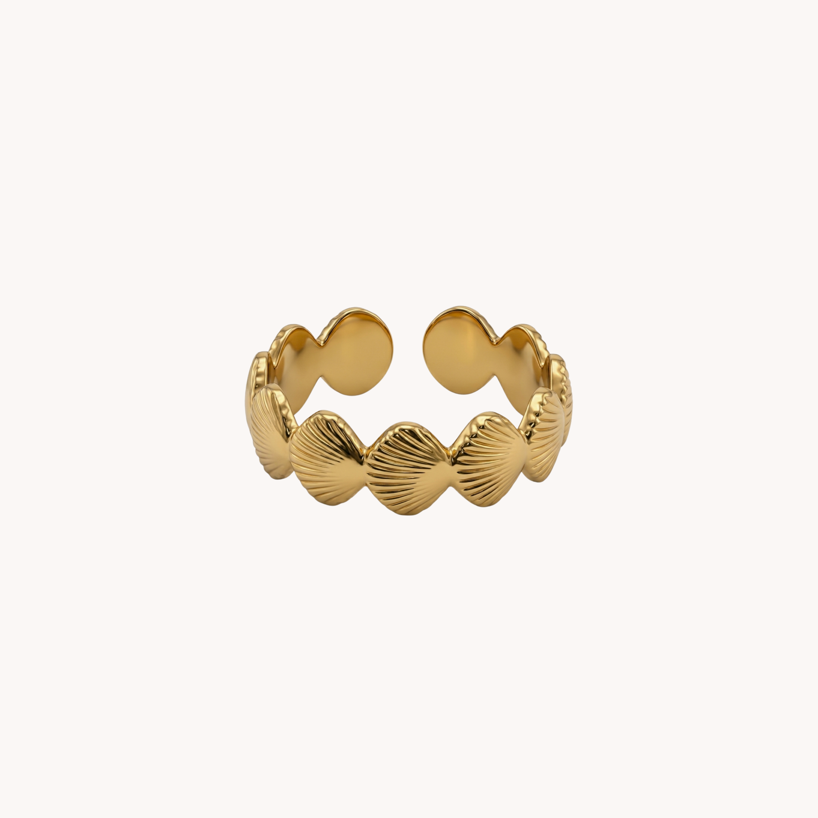 ANELLO SHELL CROWN - anello regolabile a fascia con corona di conchiglie in acciaio oro o argento