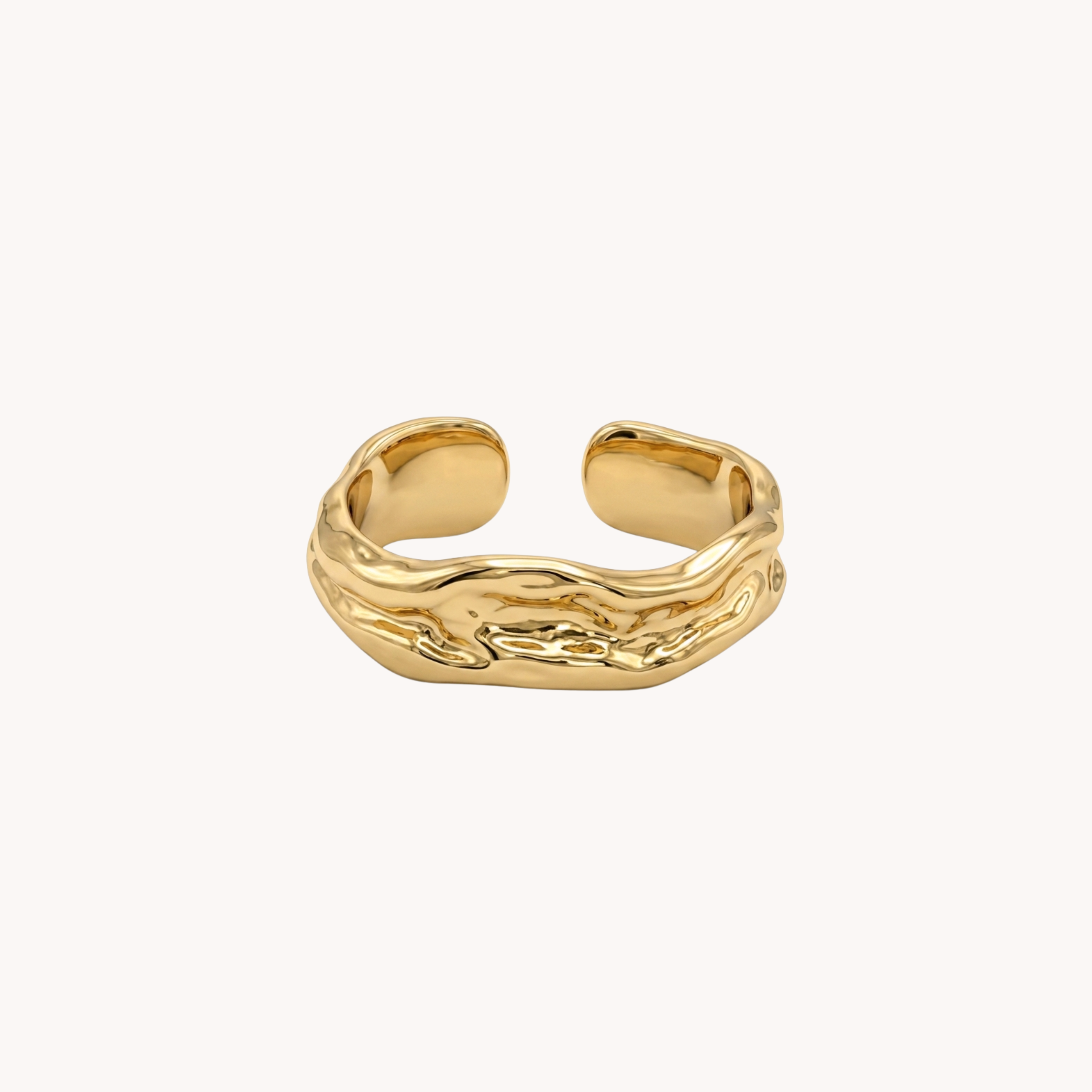 ANELLO CRUSHED - anello a fascia larga regolabile con texture effetto metallo fuso in acciaio