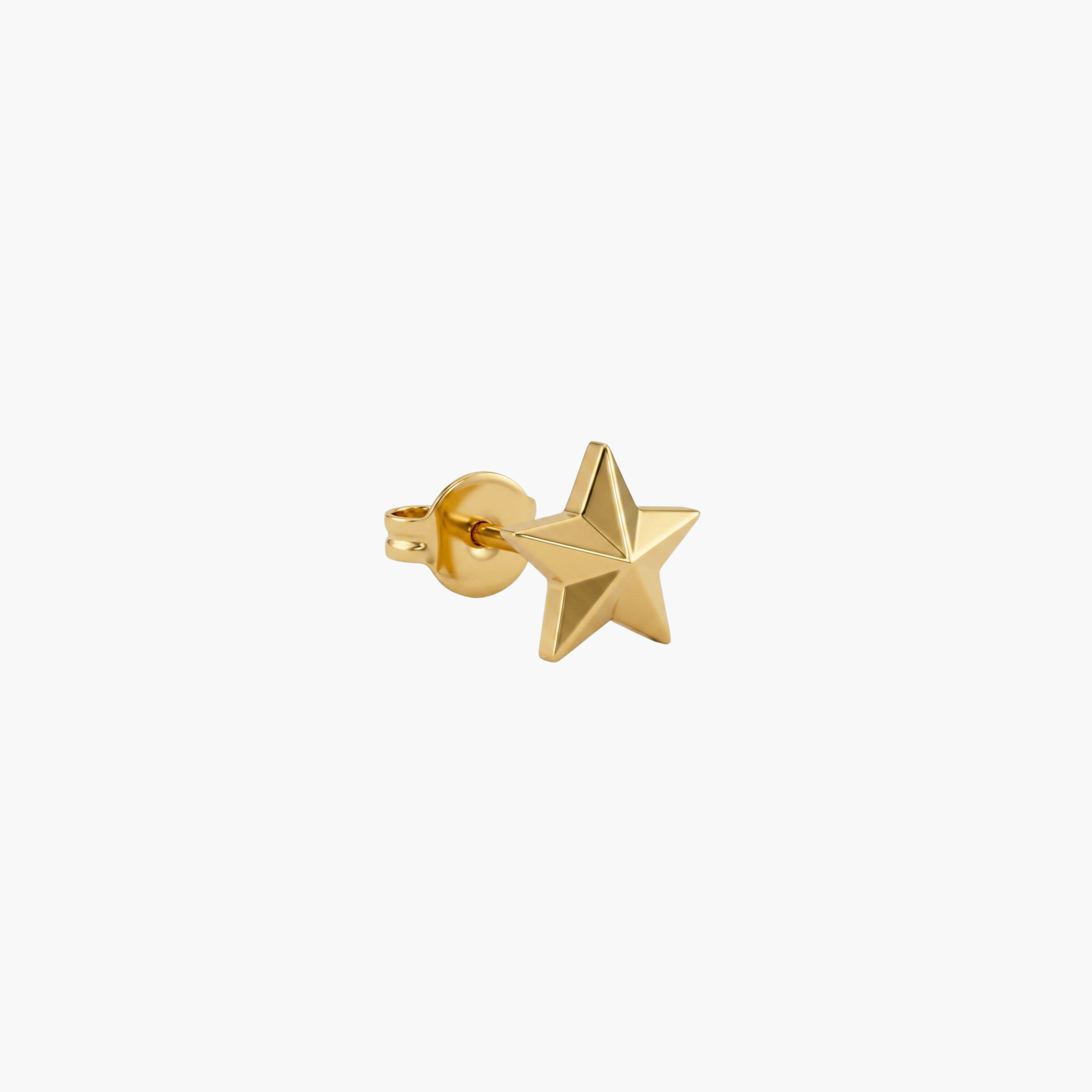 MONO ORECCHINO BOLD STAR - orecchino singolo a perno da uomo a forma di stella 3D sfaccettata in acciaio oro o argento