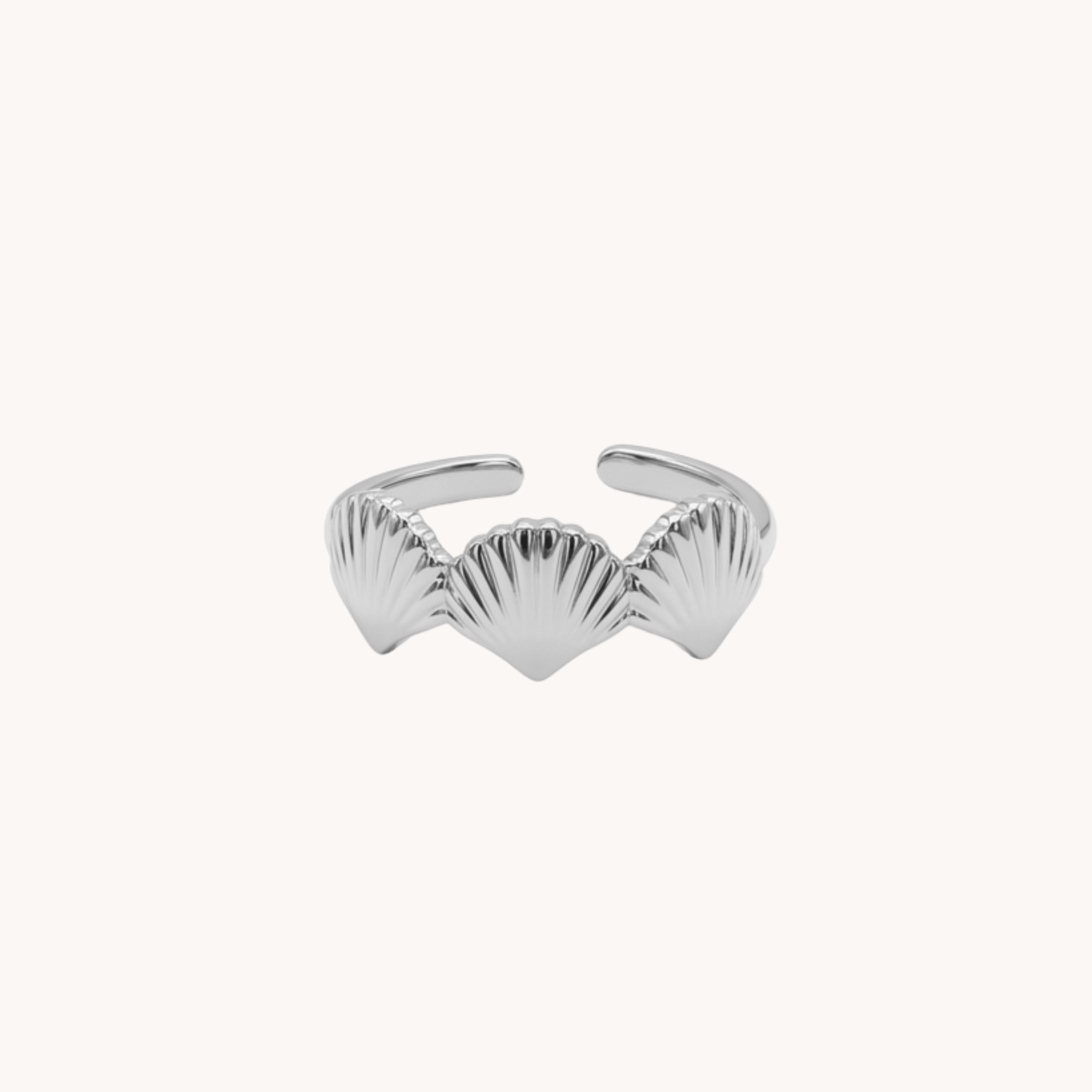 ANELLO TRIPLE SHELL - anello regolabile con tre conchiglie a ventaglio in acciaio