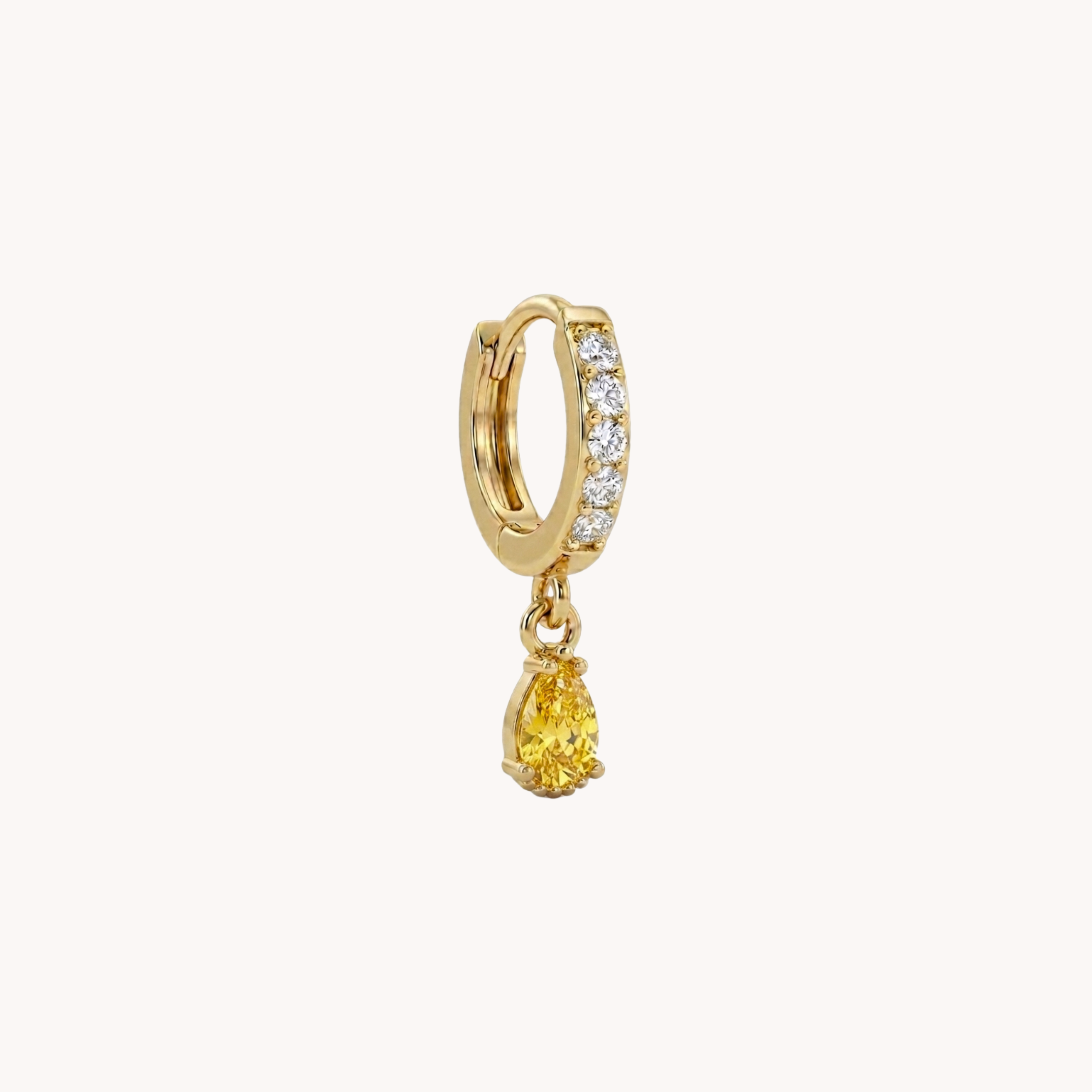 MONO ORECCHINO SPARKLING - orecchino singolo a cerchietto huggie pendente con zircone a goccia colorato in acciaio oro