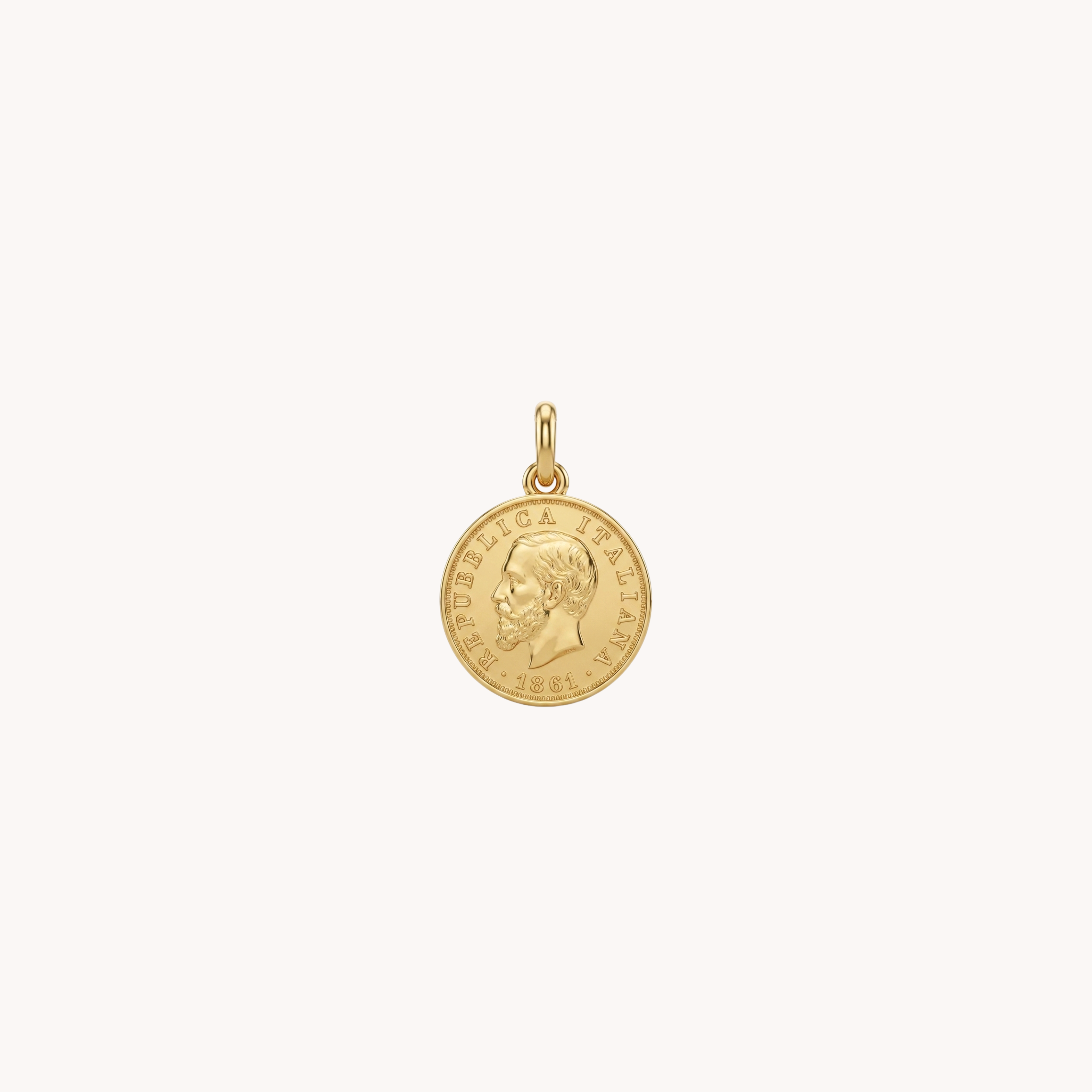 CIONDOLO MONETA VINTAGE - medaglia tonda con profilo reale impresso a rilievo in acciaio oro o argento