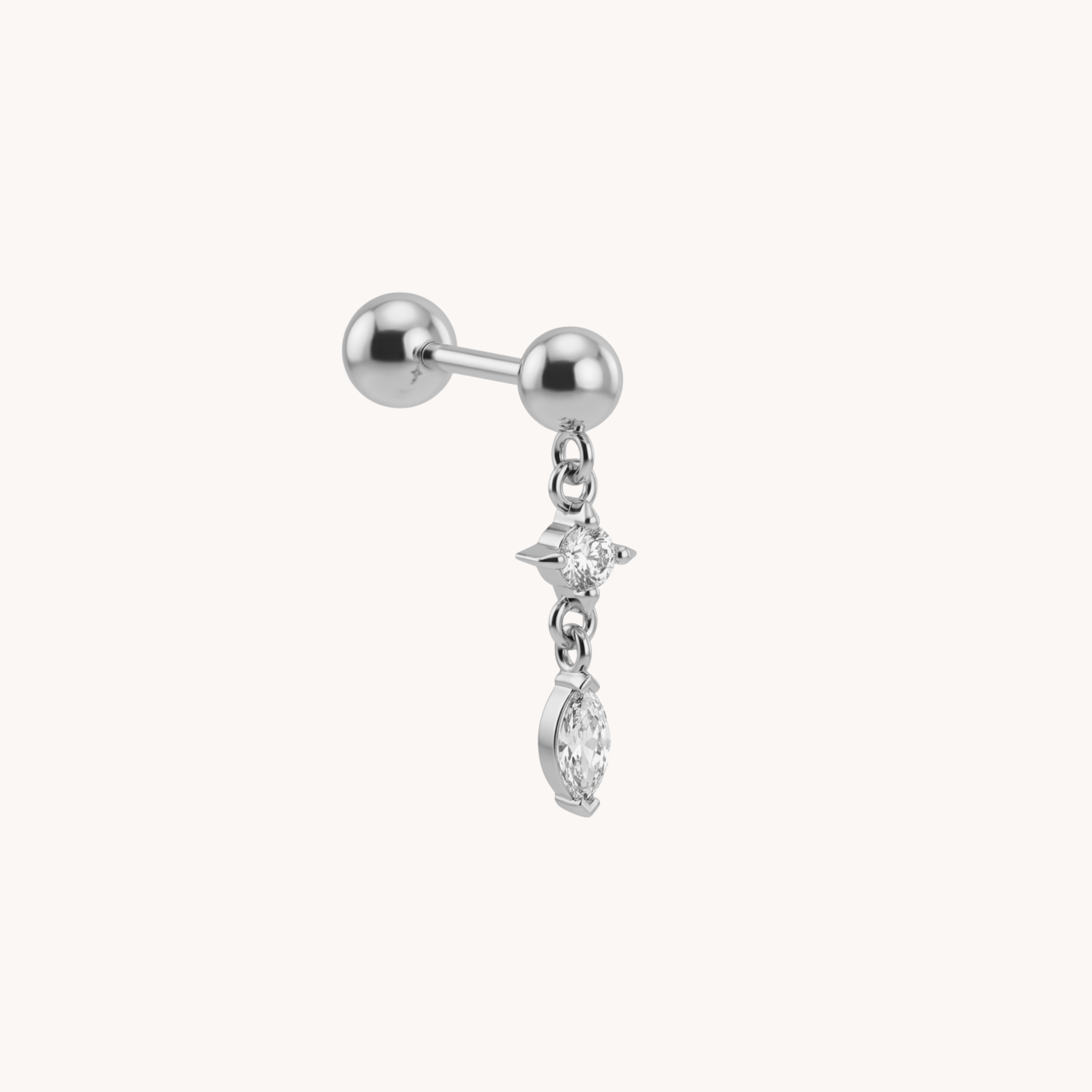PIERCING SHIMMER CHAIN - piercing a perno con zirconi e catenina pendente fine in acciaio oro o argento