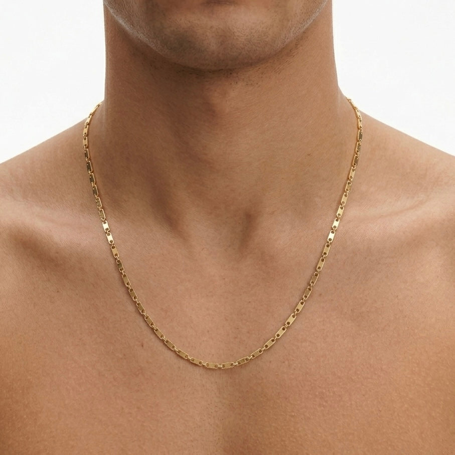 GIROCOLLO MARINER GEOMETRIC - collana a catena a maglia marina piatta da uomo in acciaio oro o argento