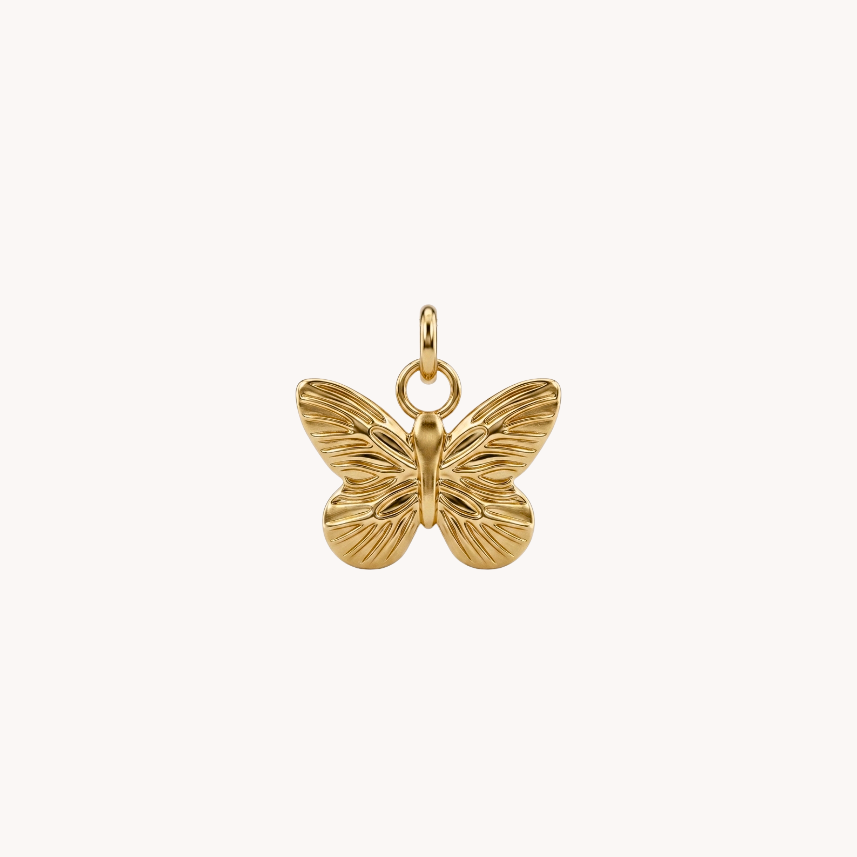 CIONDOLO GOLDEN BUTTERFLY BOLD - farfalla scultorea lavorata a rilievo in acciaio oro