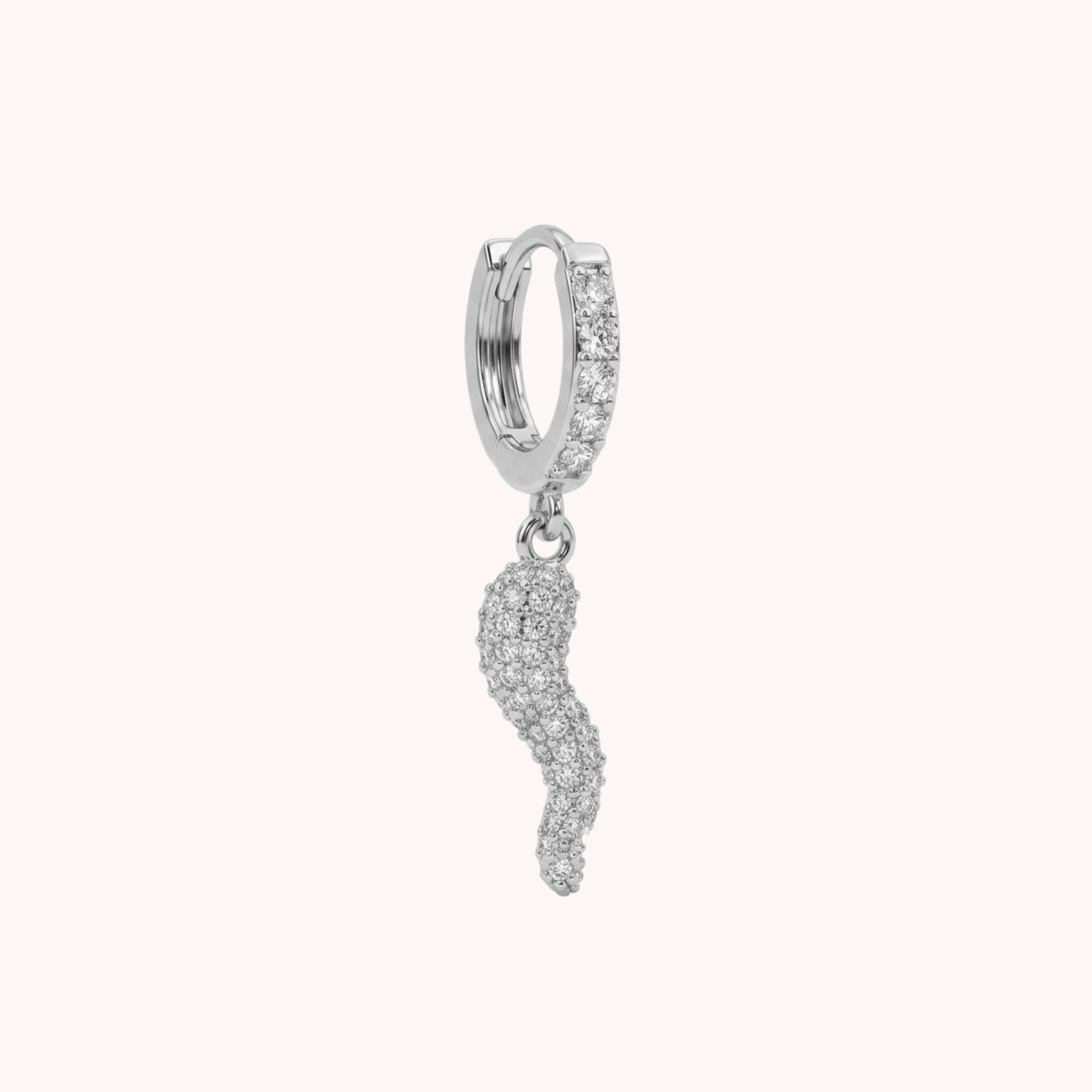 MONO ORECCHINO CORNETTO SPARKLING - orecchino singolo a cerchietto huggie pendente con cornetto di zirconi
