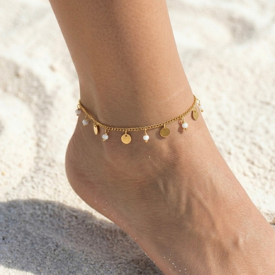 CAVIGLIERA CHARMING ORBIT - charms a moneta e perle bianche in acciaio