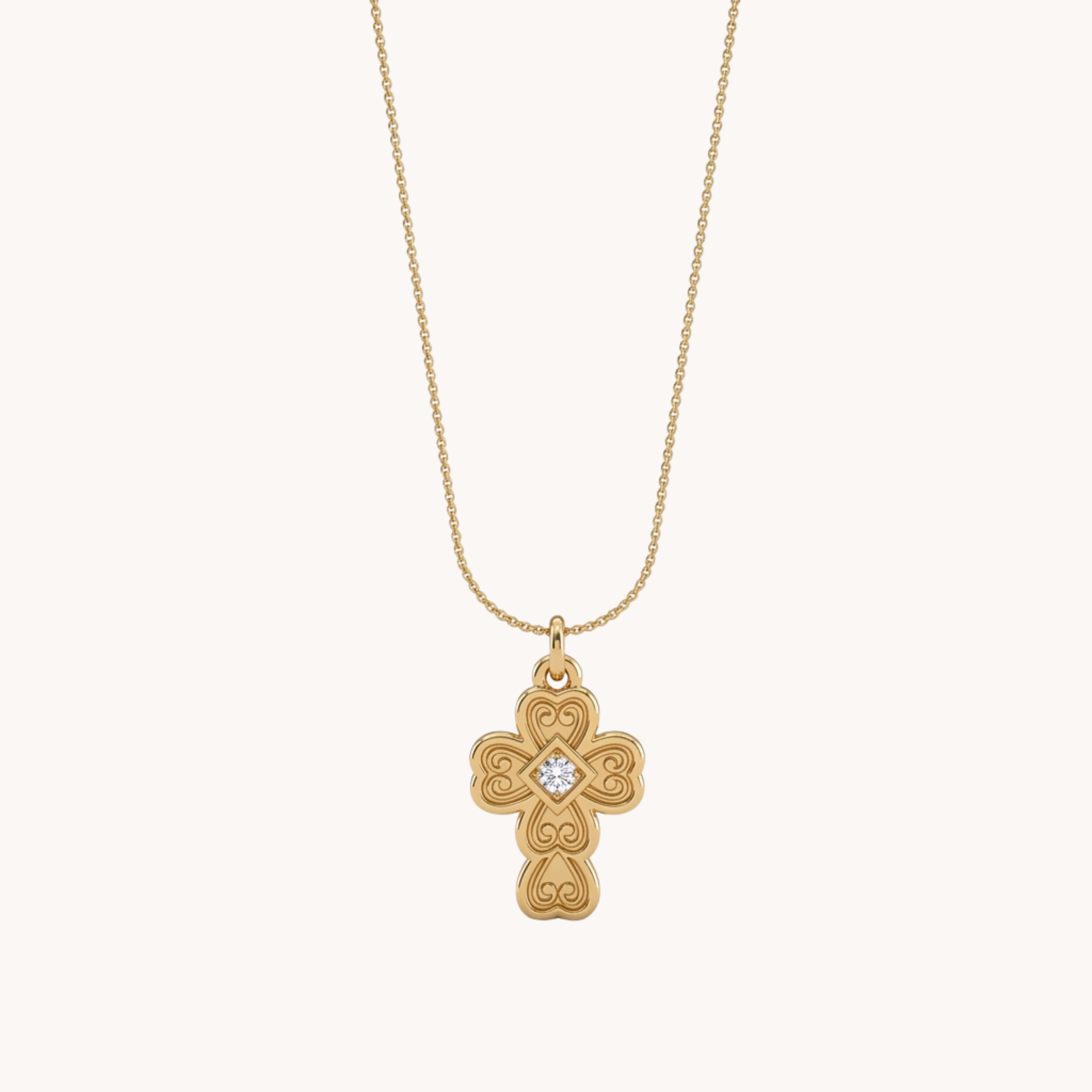 COLLANA INFINITY LOVE - catenina con ciondolo croce a quattro cuori intrecciati e zircone in acciaio oro