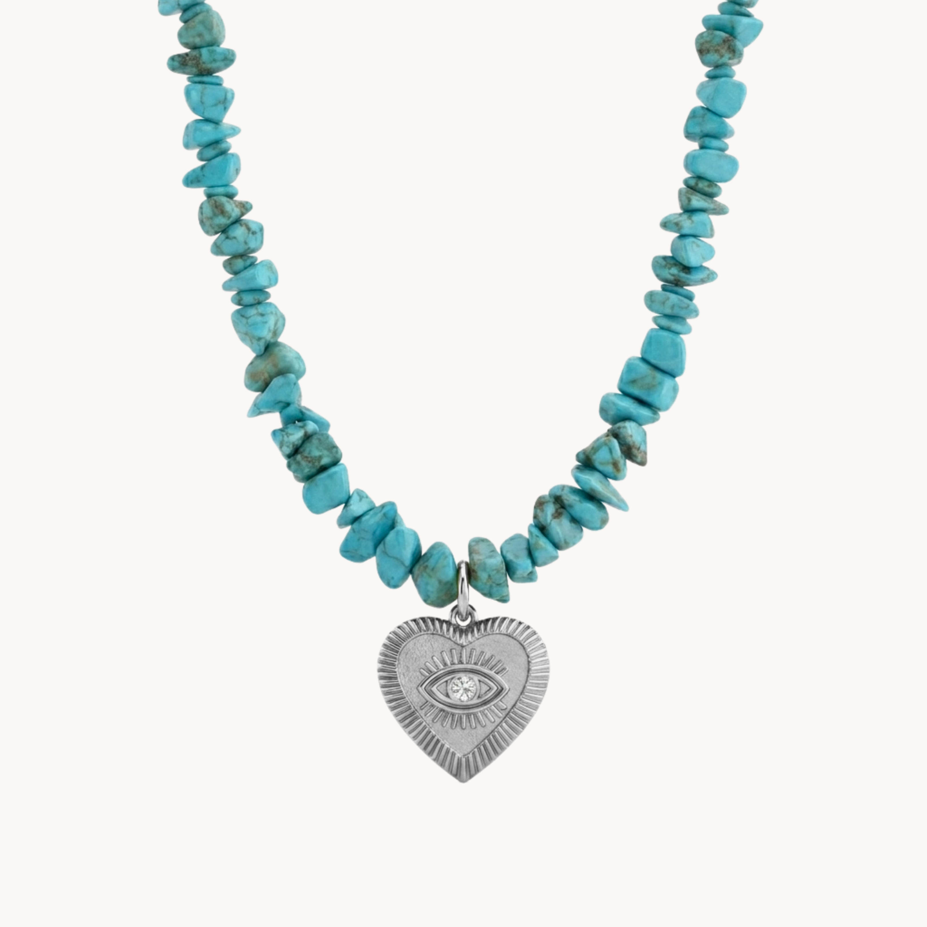 COLLANA AGATE HEART TALISMAN - collana corta di pietre naturali turchesi con ciondolo cuore occhio mistico in acciaio