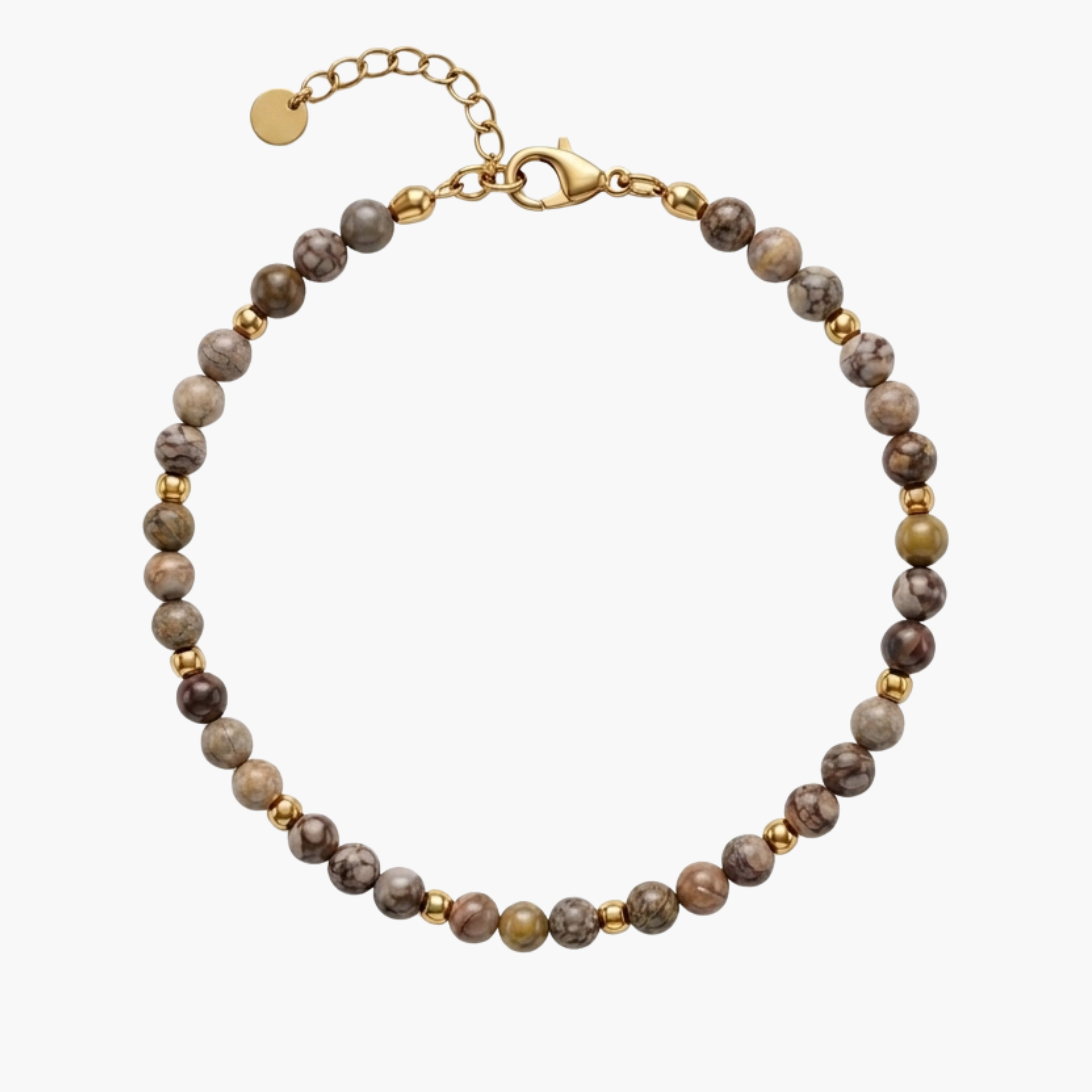 BRACCIALE PERLINE BEIGE - pietre sferiche beige e inserti in acciaio oro o argento