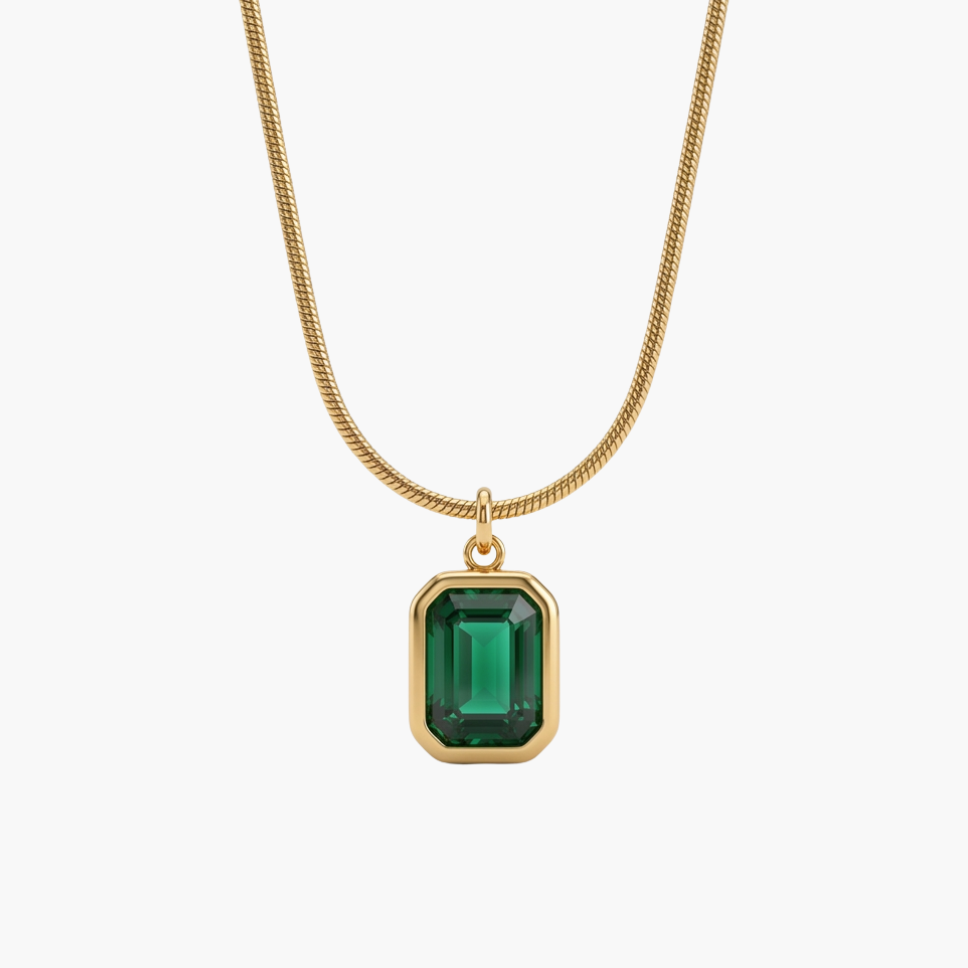 COLLANA ZIRCONE RETTANGOLARE - collana da uomo con ciondolo cristallo rettangolare blu e catena snake in acciaio oro