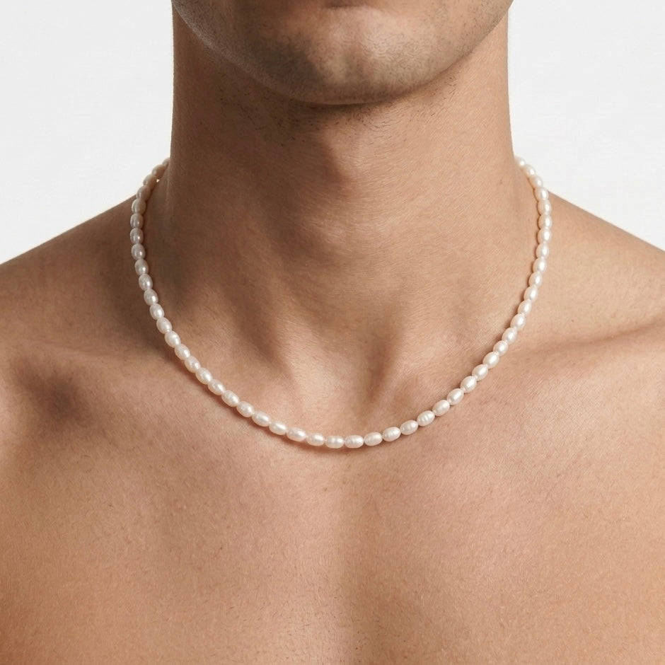 GIROCOLLO PERLE DI FIUME - collana da uomo con perle vere d'acqua dolce barocche