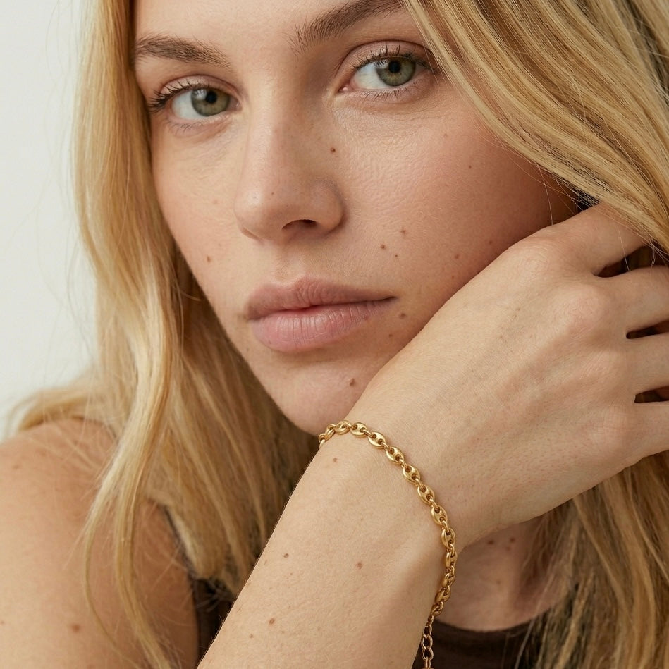 BRACCIALE MARINER - bracciale da donna a maglia marina chicco di caffè spessa in acciaio oro o argento