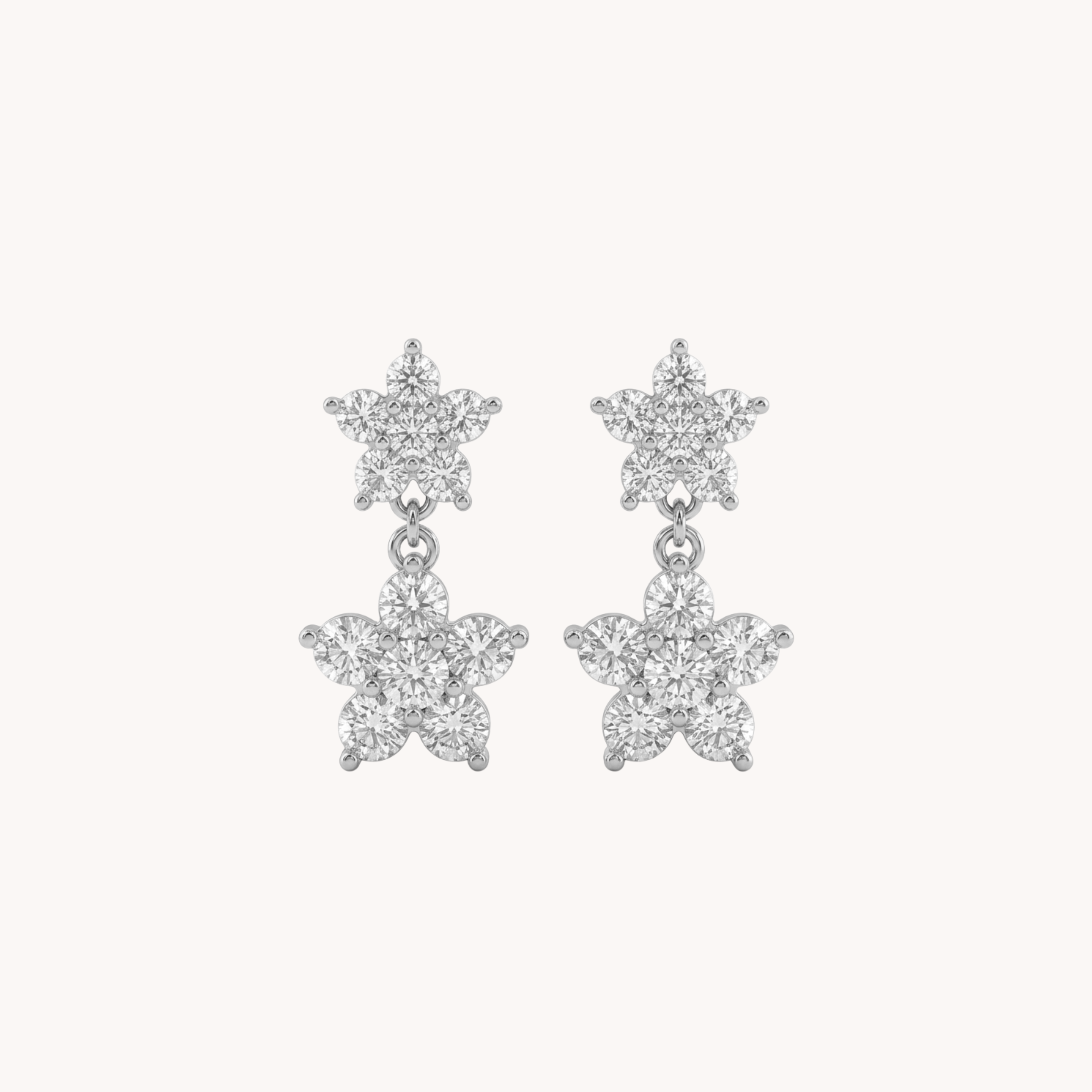 COPPIA ORECCHINI BLOOM SHINE - orecchini pendenti a forma di doppio fiore con zirconi in acciaio