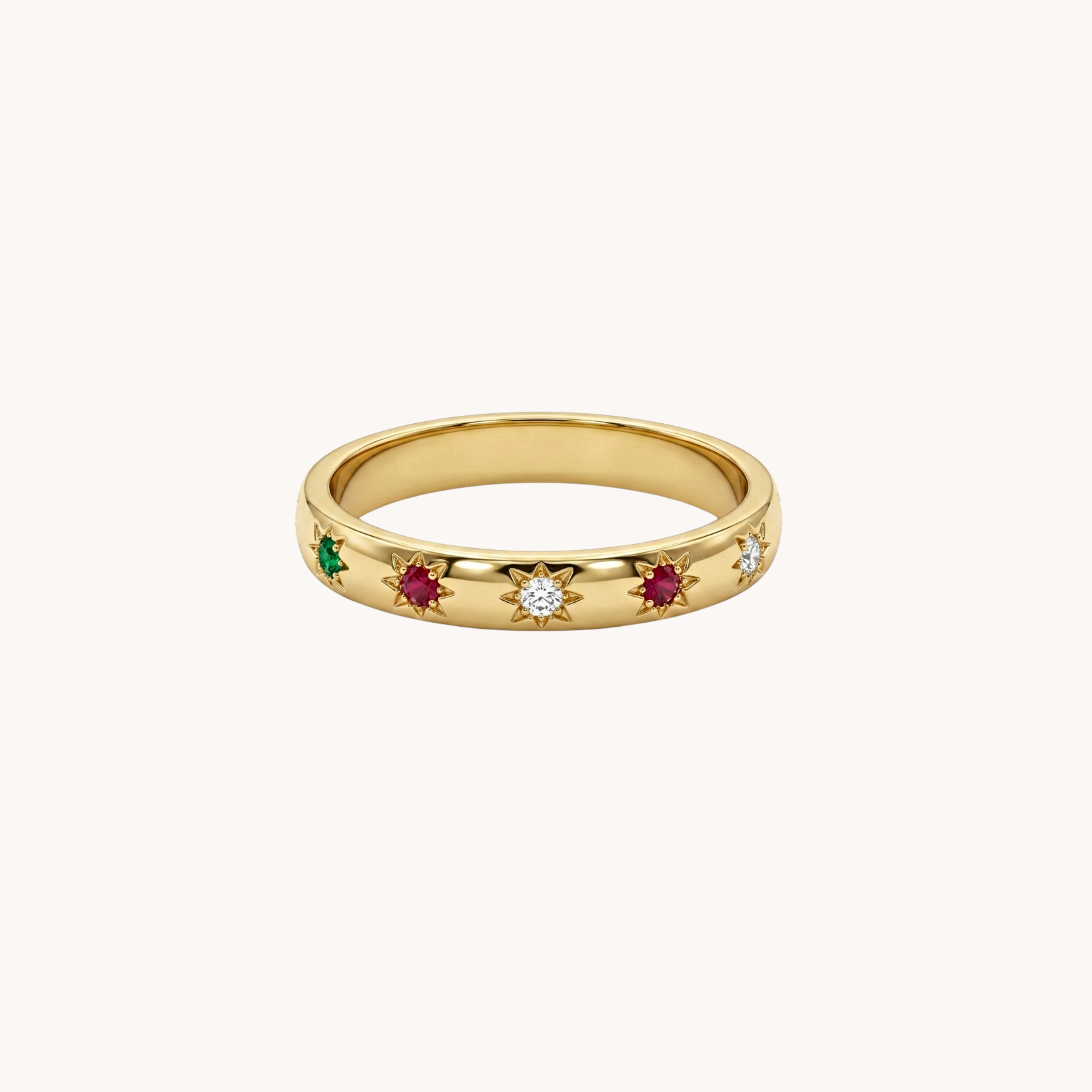 ANELLO RAINBOW STAR - fedina a fascia sottile con pietre multicolor incastonate a stella in acciaio oro