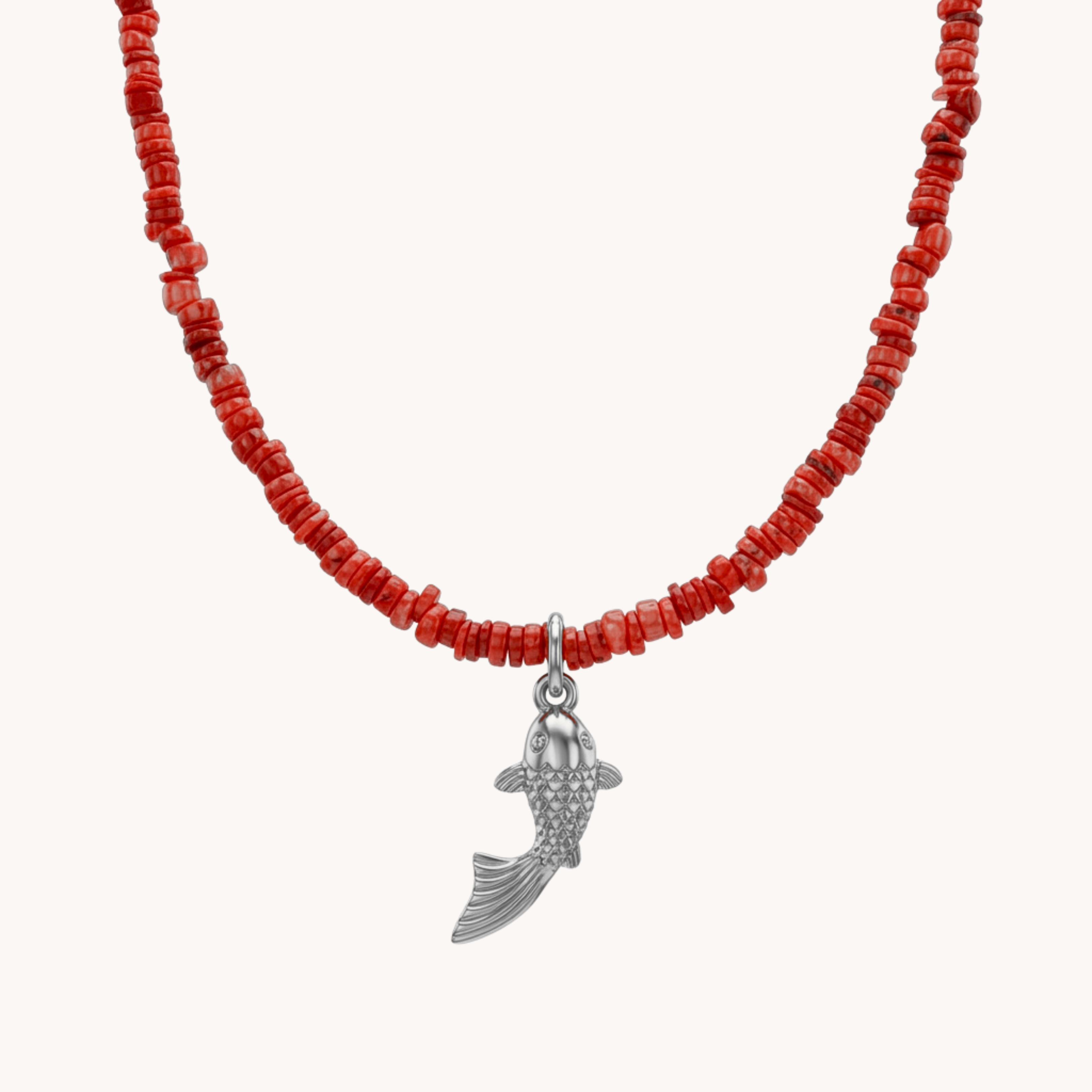 GIROCOLLO FISH & CORAL - pietre naturali e ciondolo pesce in acciaio