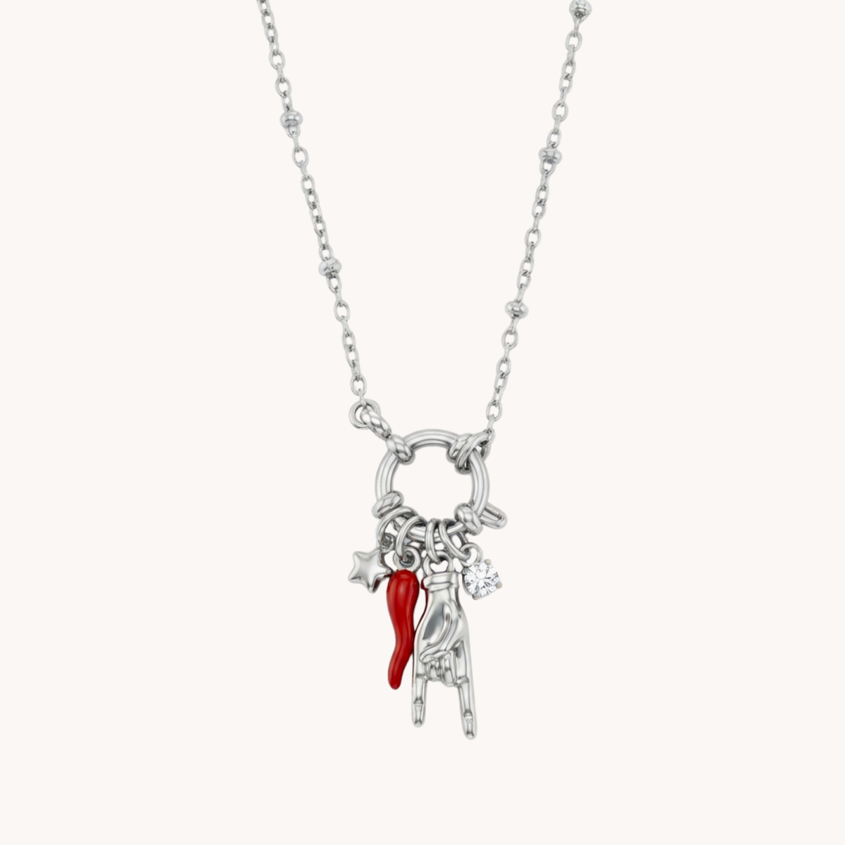 Dettaglio cluster Collana Lucky Charms VANDEM in acciaio dorato