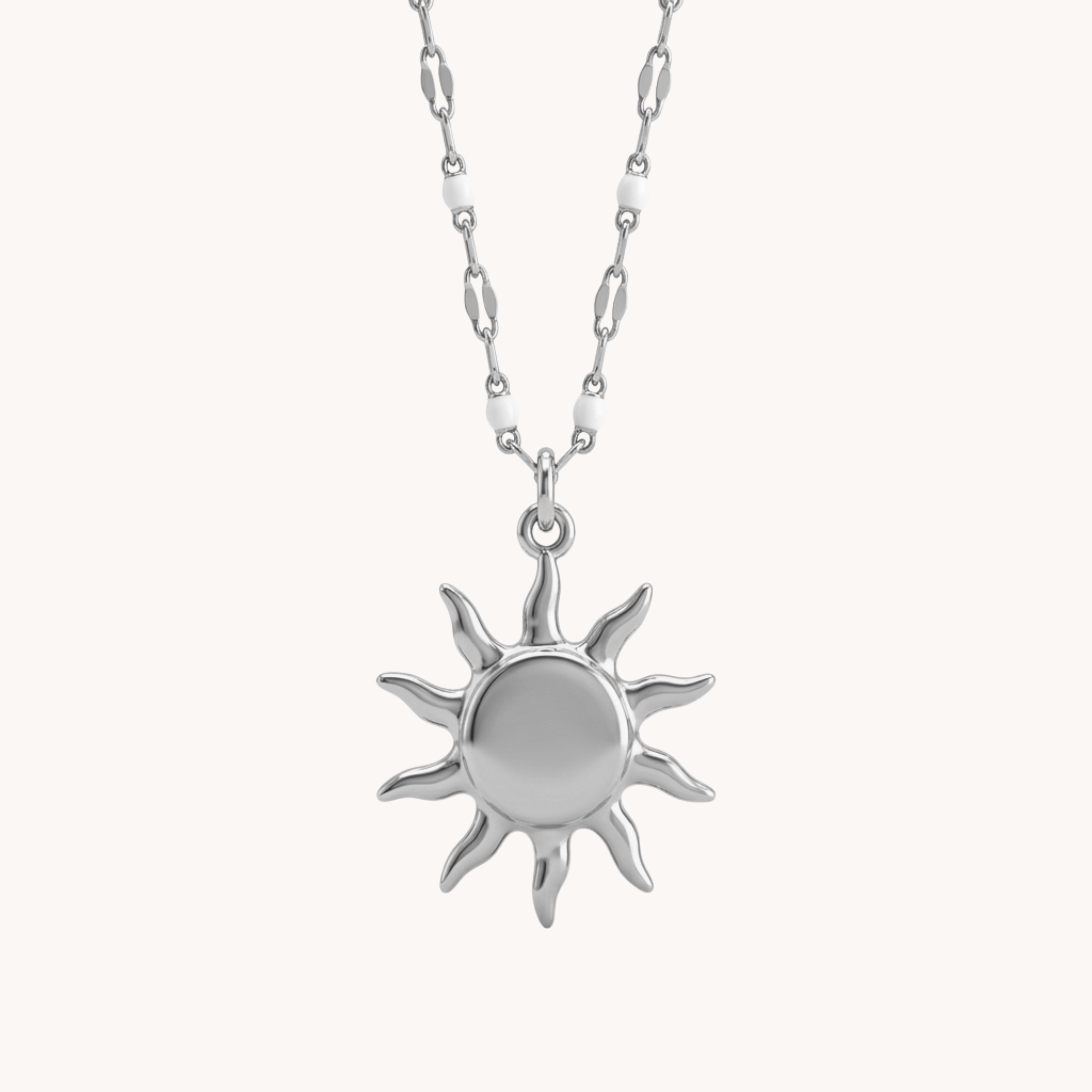 COLLANA SOLAR - catenina con dettagli in smalto bianco e ciondolo grande sole bombato in acciaio