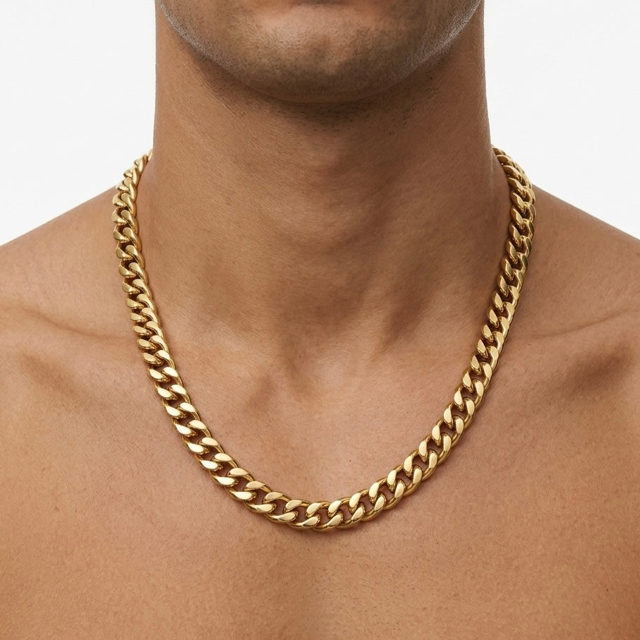 GIROCOLLO MID CUBAN - collana a catena groumette da uomo a sezione media in acciaio oro o argento