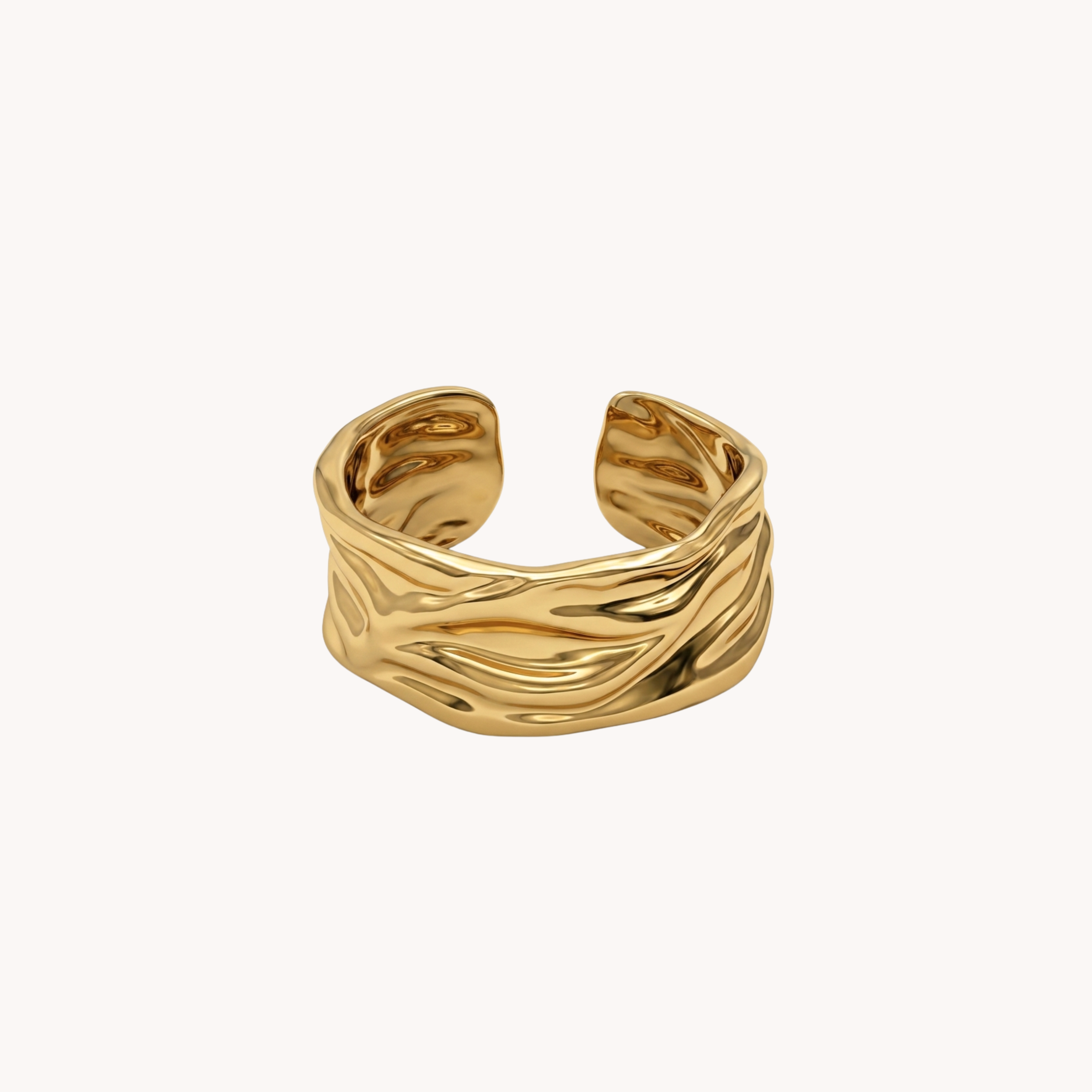 Titolo Ottimizzato ANELLO CRUSHED MAXI - anello a fascia larga regolabile con texture effetto metallo fuso in acciaio