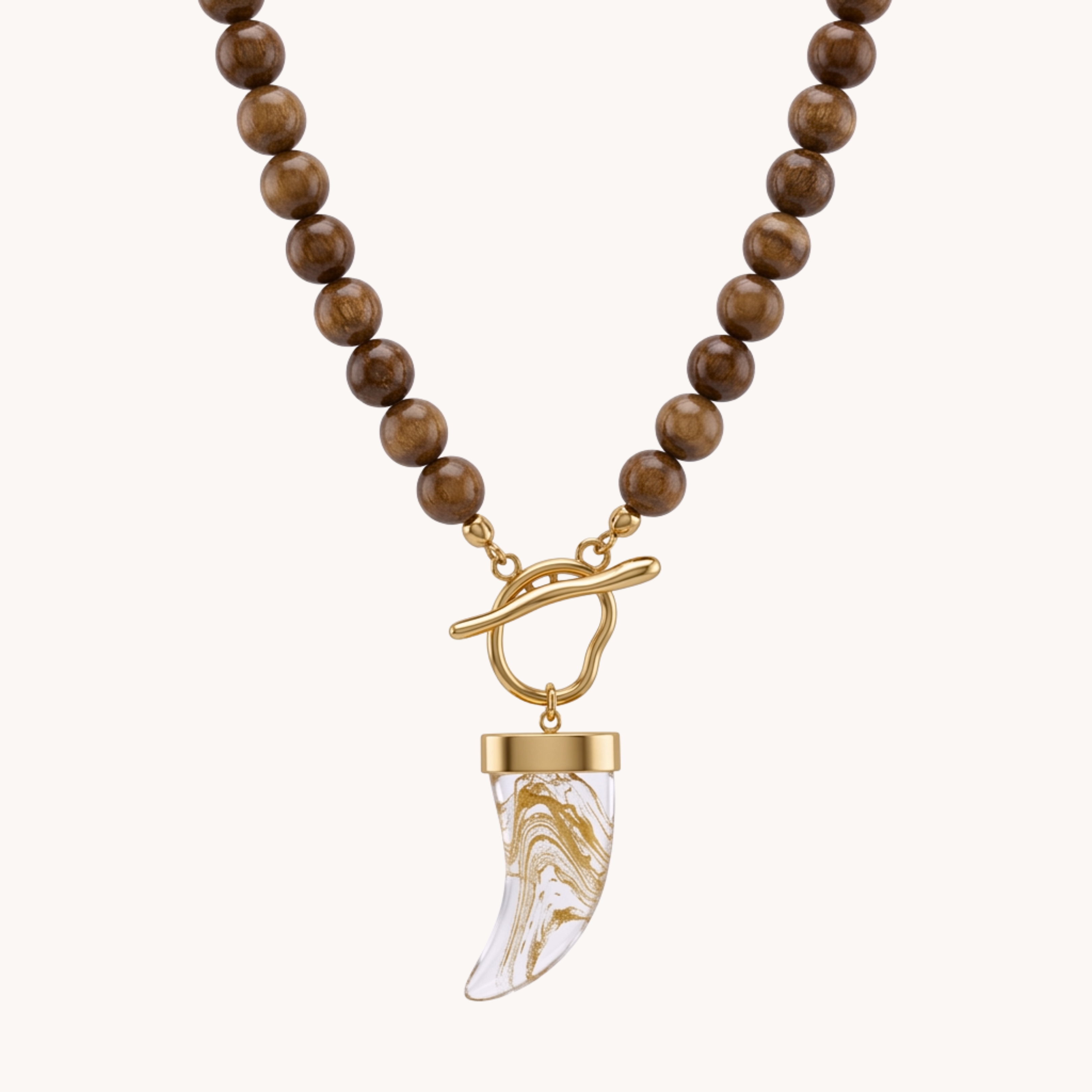 COLLANA CORNO VULCANIA TALISMAN - collana con pietre naturali e pendente corno portafortuna in acciaio oro