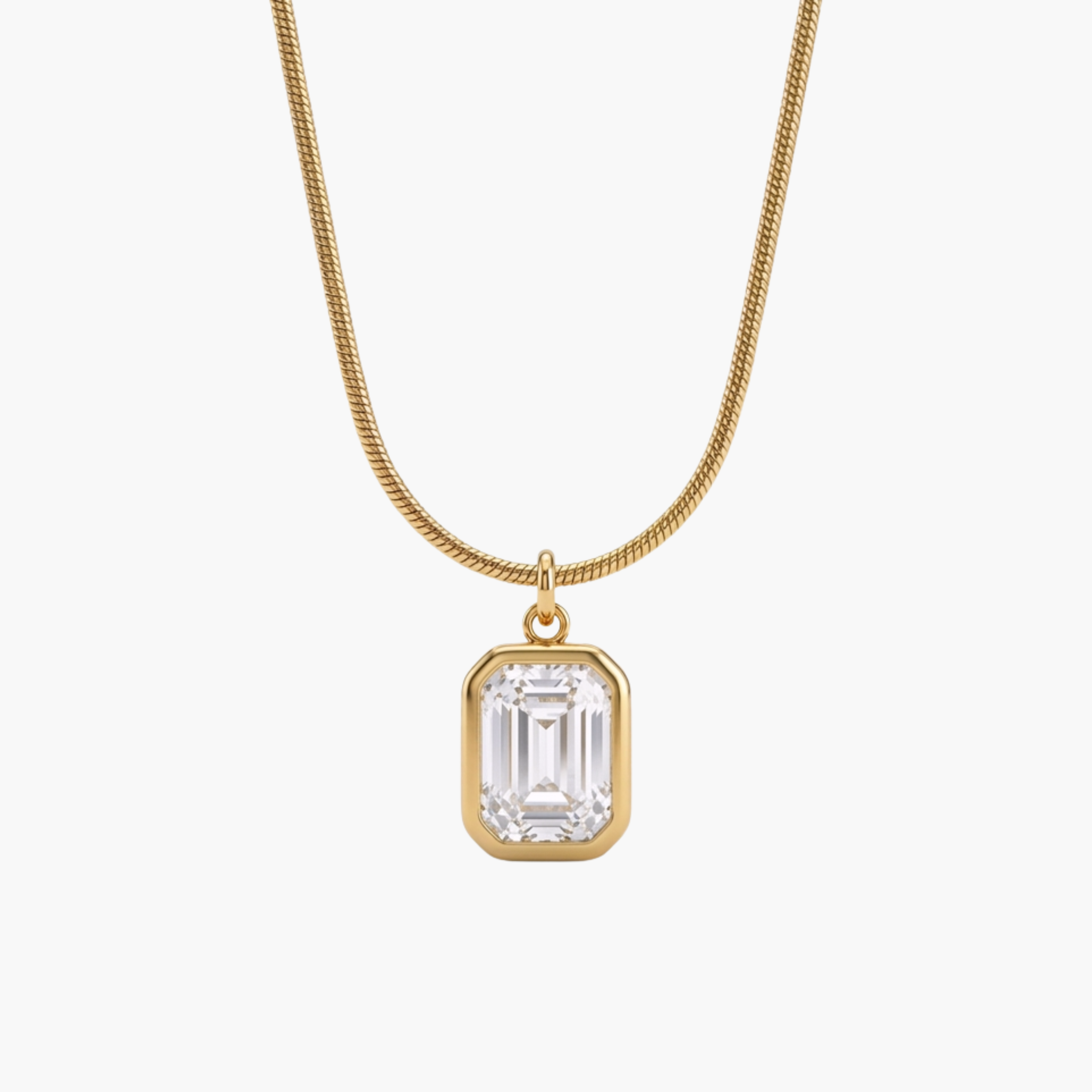 COLLANA ZIRCONE RETTANGOLARE - collana da uomo con ciondolo cristallo rettangolare blu e catena snake in acciaio oro