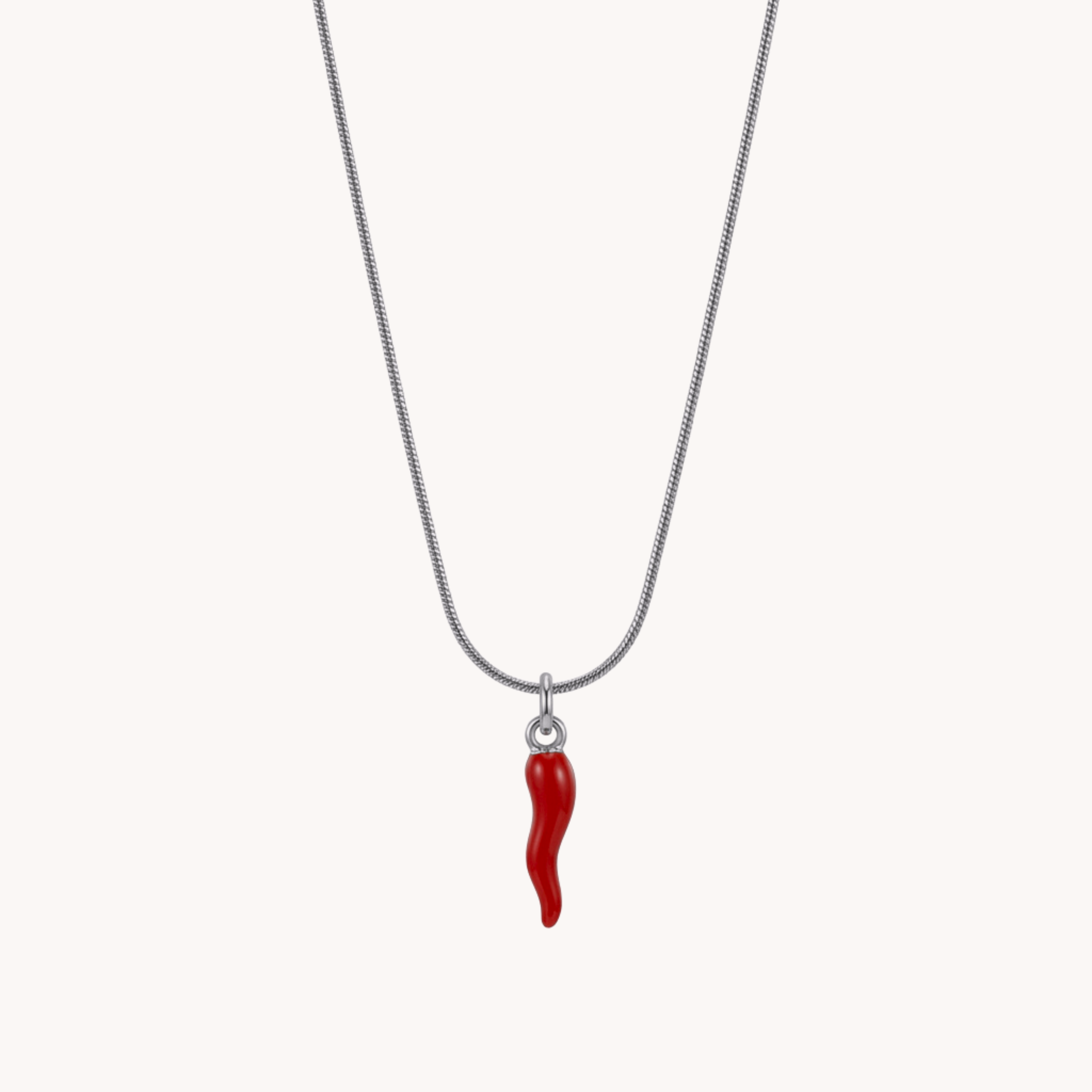 COLLANA CORNETTO ROSSO - collana portafortuna con ciondolo corno napoletano smaltato in acciaio