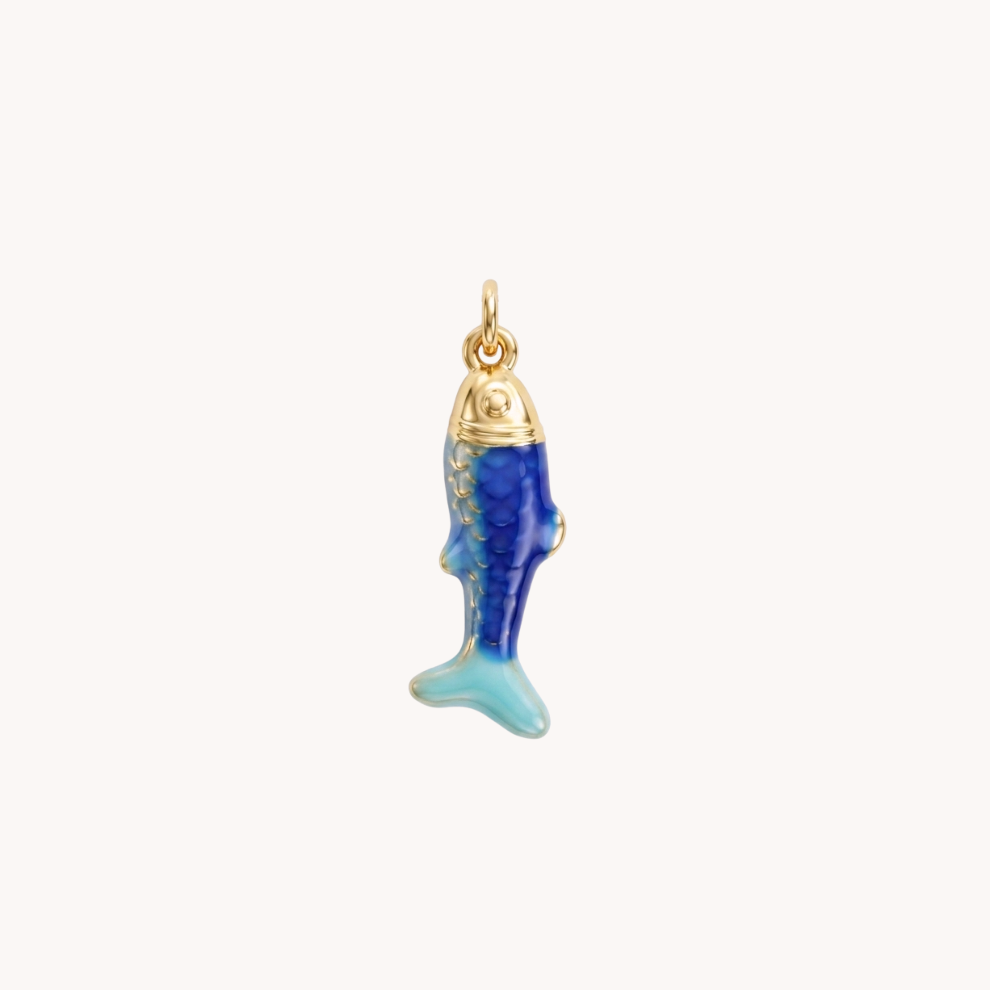 CIONDOLO DEEP OCEAN - ciondolo singolo componibile a forma di pesce smaltato blu e azzurro in acciaio oro