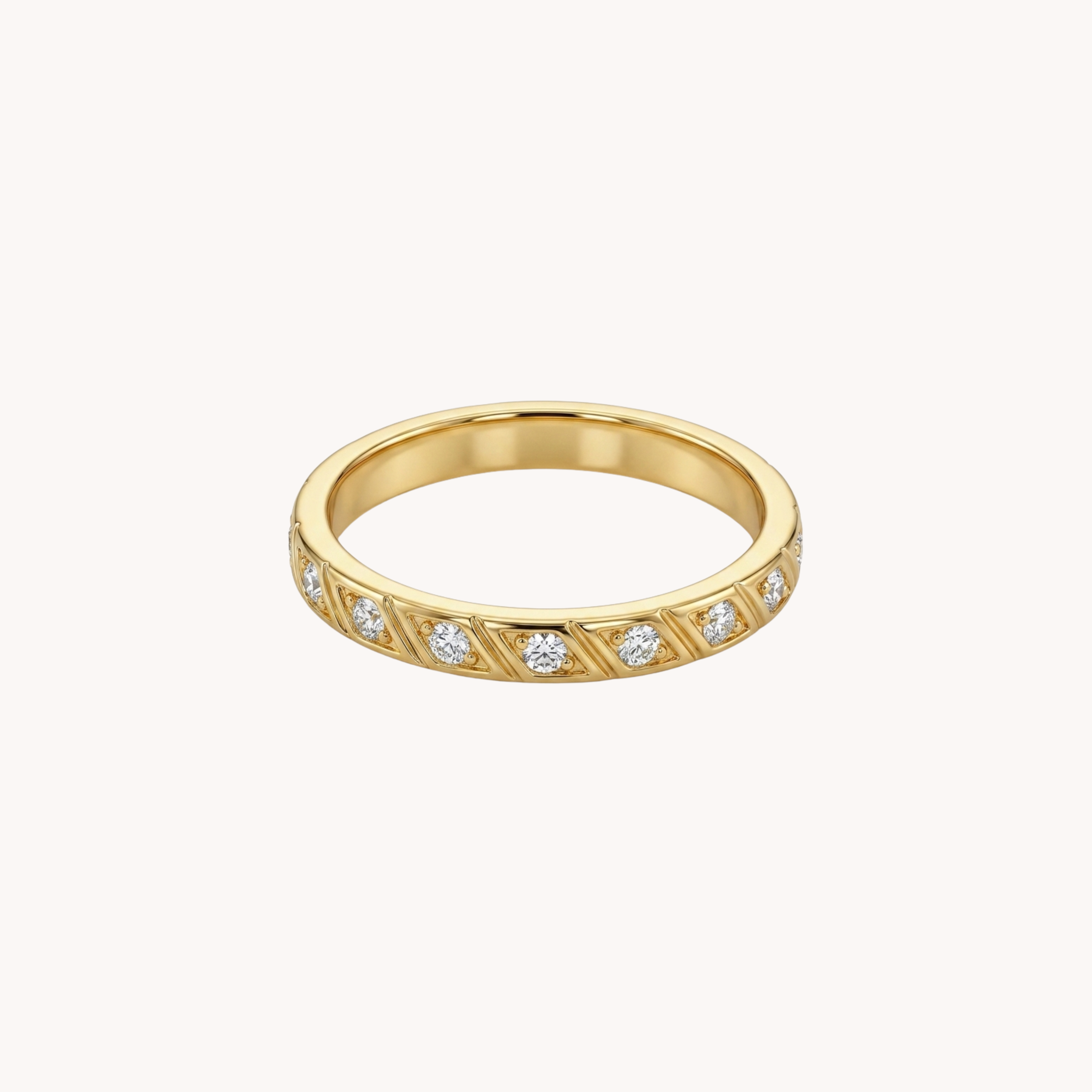 ANELLO HERITAGE - fedina a fascia con incisioni geometriche e zirconi incastonati in acciaio oro
