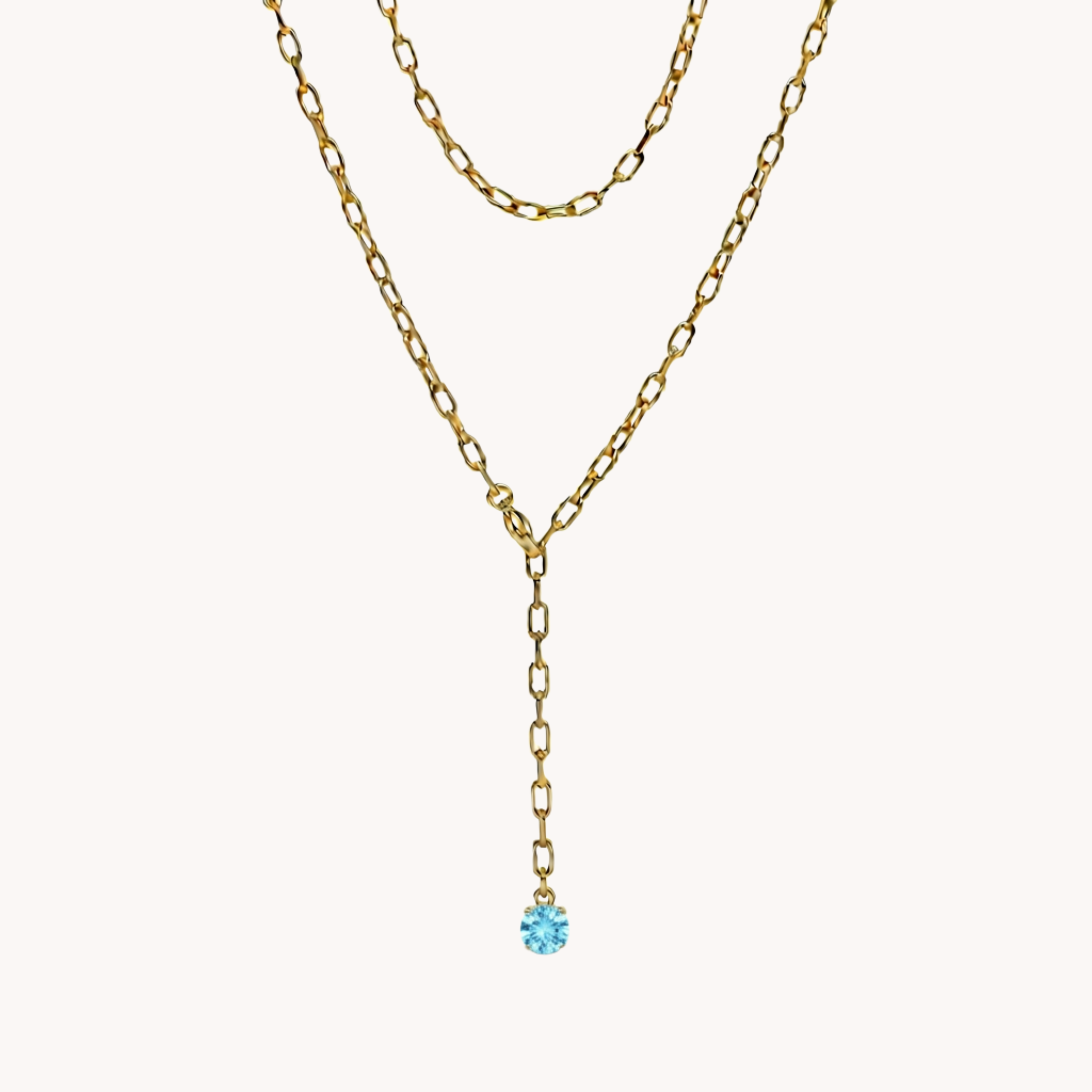 COLLANA LINK & DROP - collana a doppio filo a cravattina con maglie rettangolari e punto luce in acciaio oro