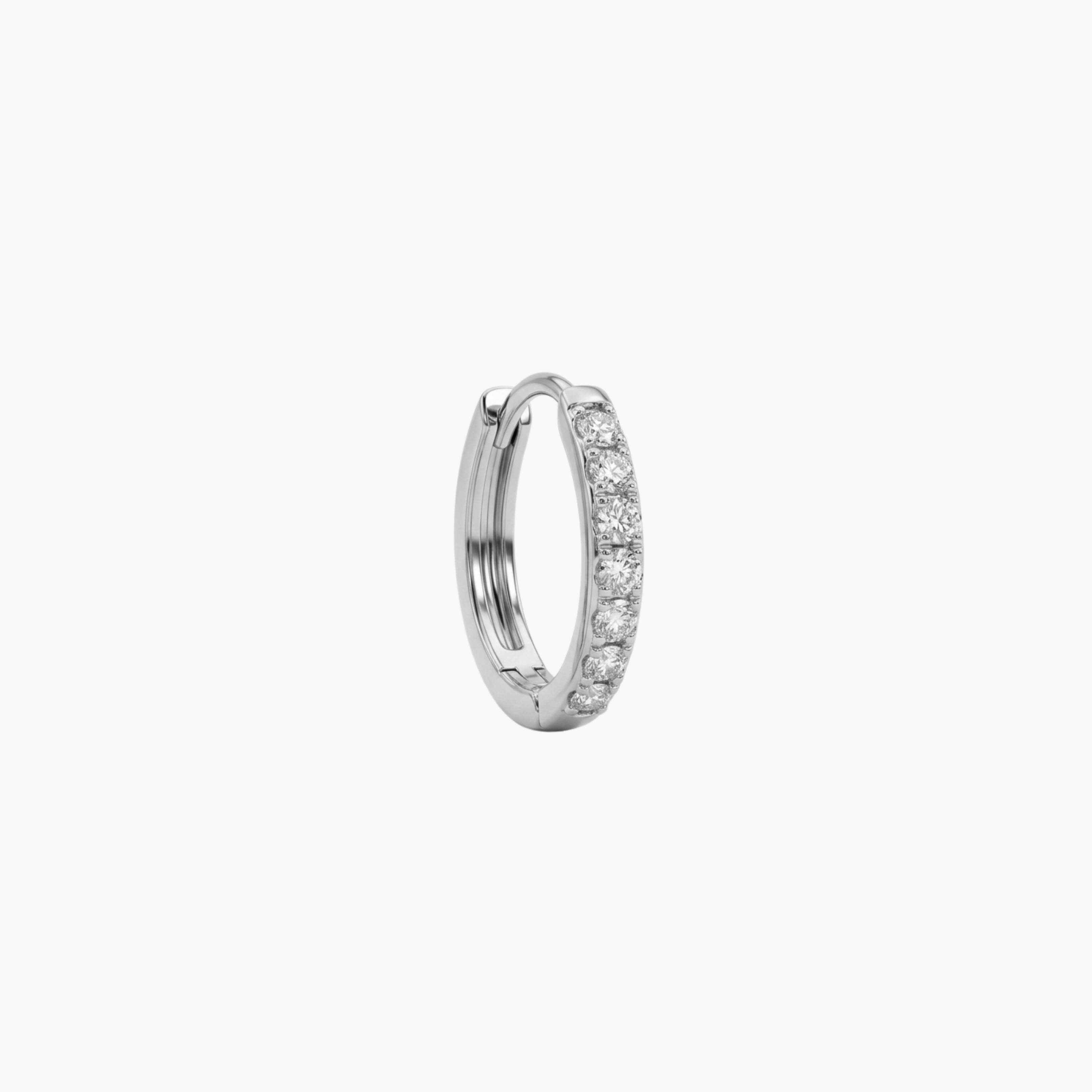 MONO ORECCHINO ZIRCONATO SHINE - orecchino singolo a cerchio da uomo con pavé di zirconi bianchi in acciaio oro o argento