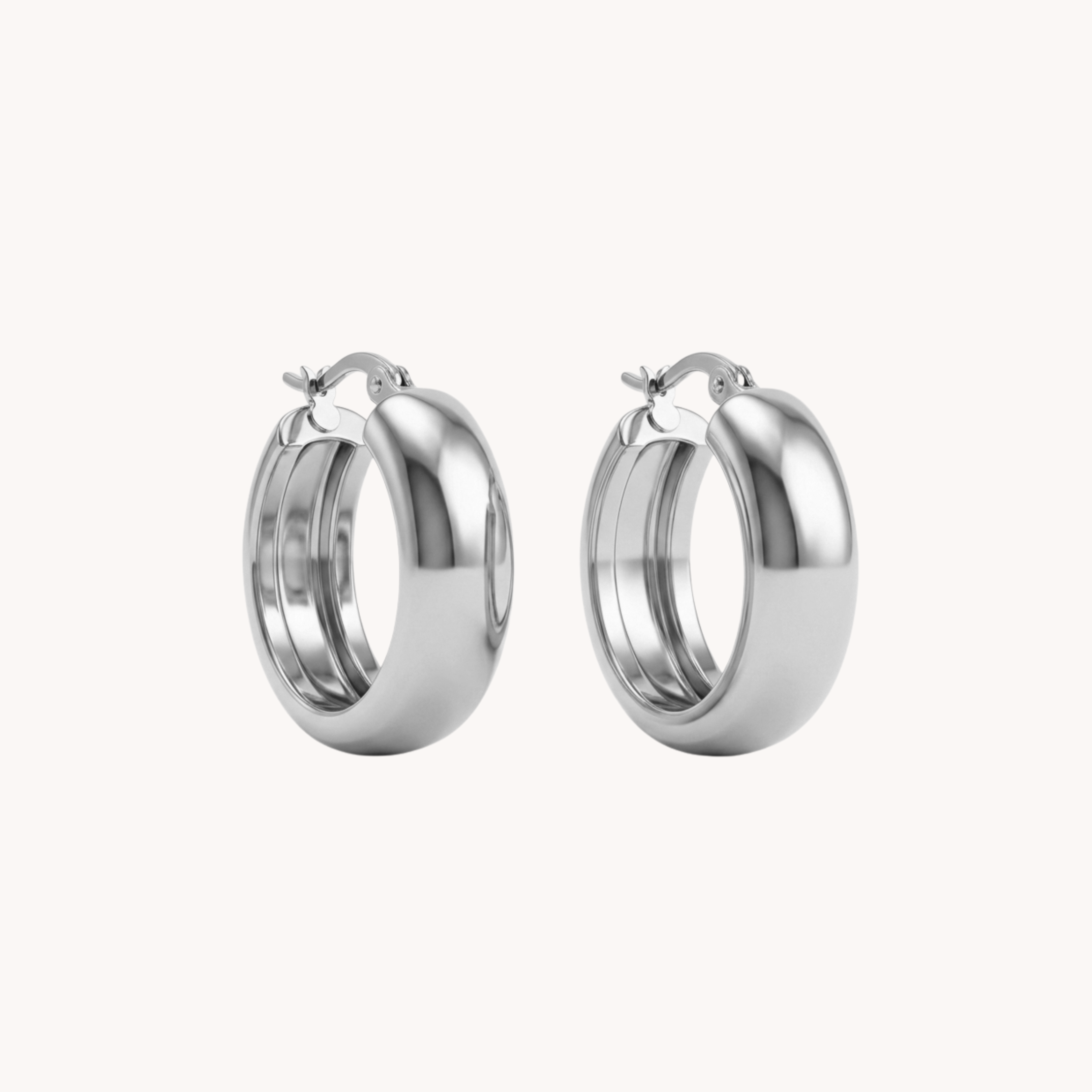 ORECCHINI CHUNKY HOOPS 2.5CM - orecchini a cerchio bombati e spessi in acciaio