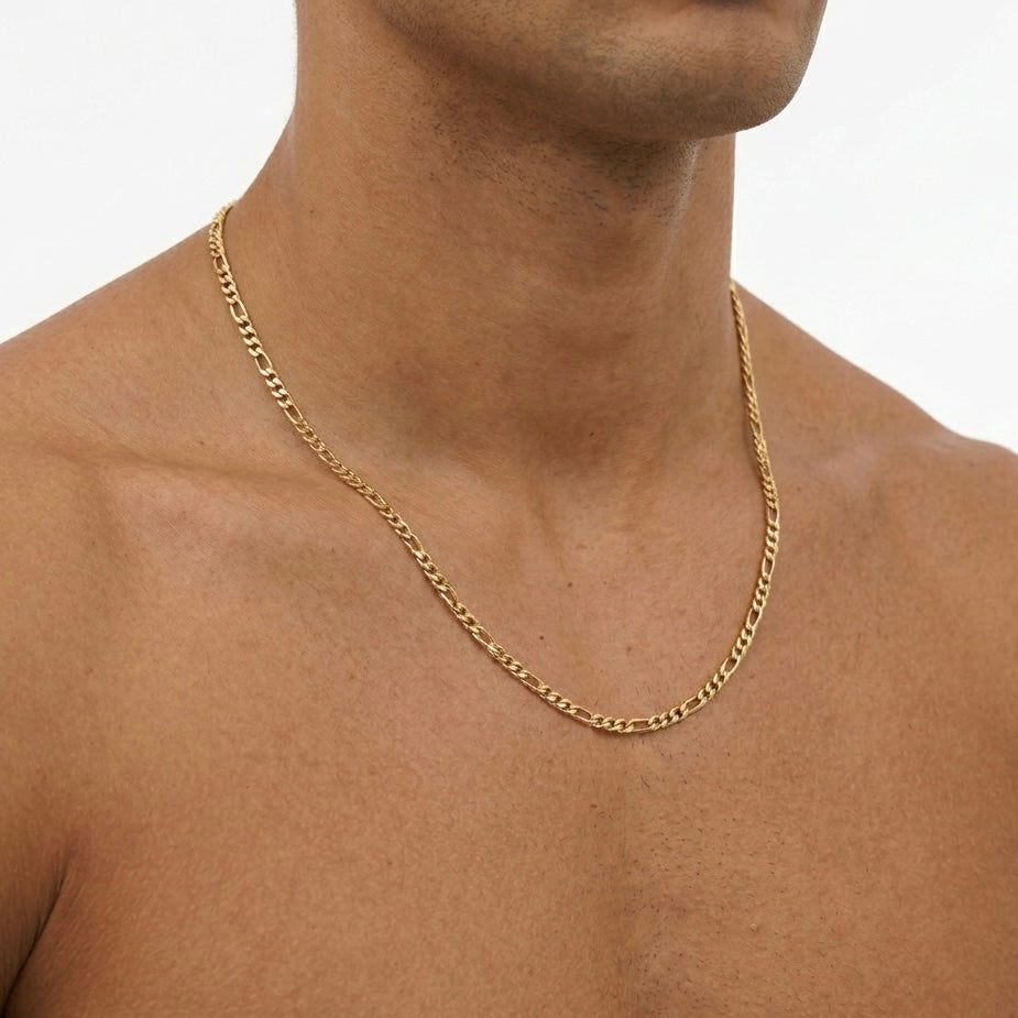 GIROCOLLO CATENA FIGARO - collana a catena maglia tre più uno da uomo in acciaio oro o argento