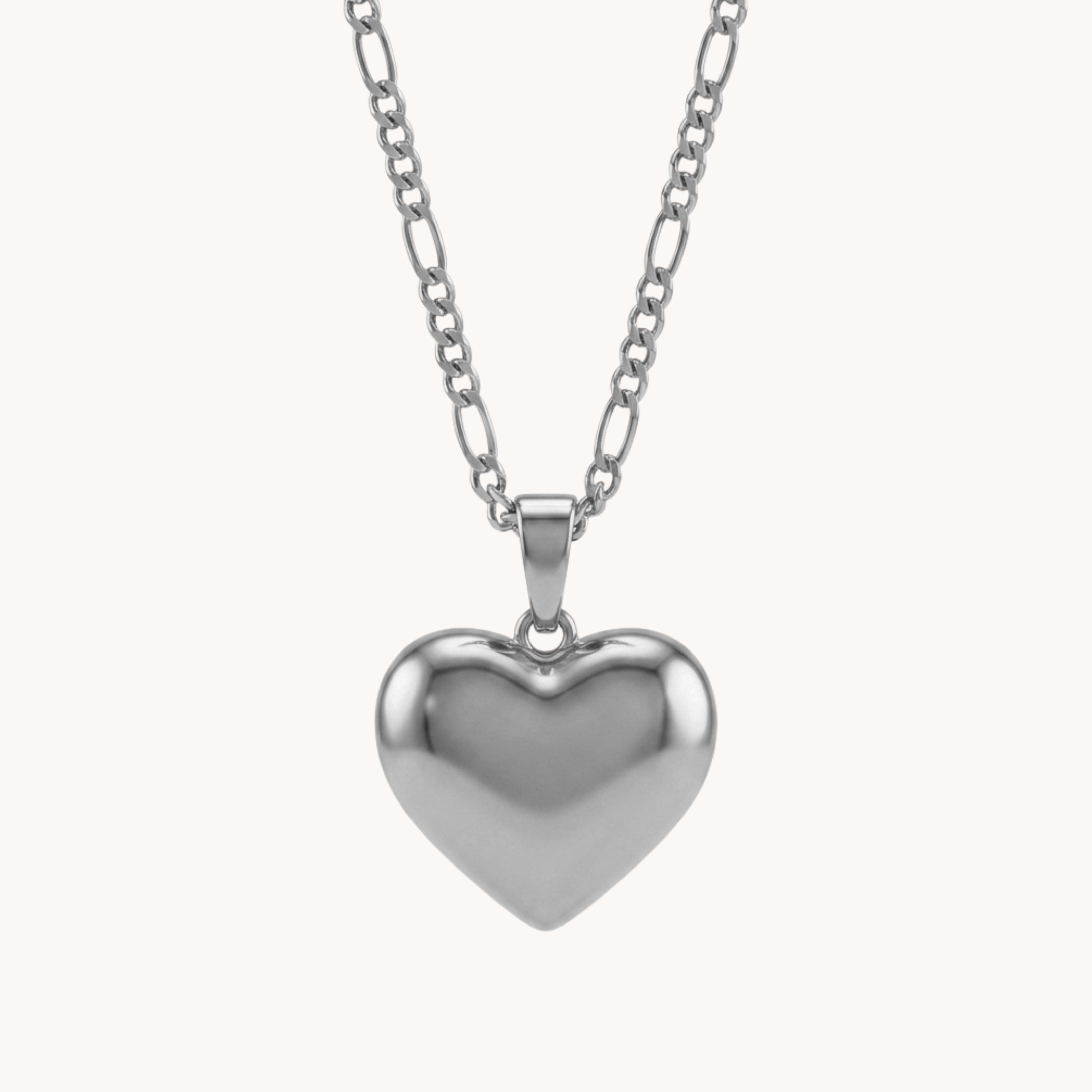 COLLANA FIGARO LOVE - catena figaro in acciaio oro o argento con ciondolo grande cuore bombato