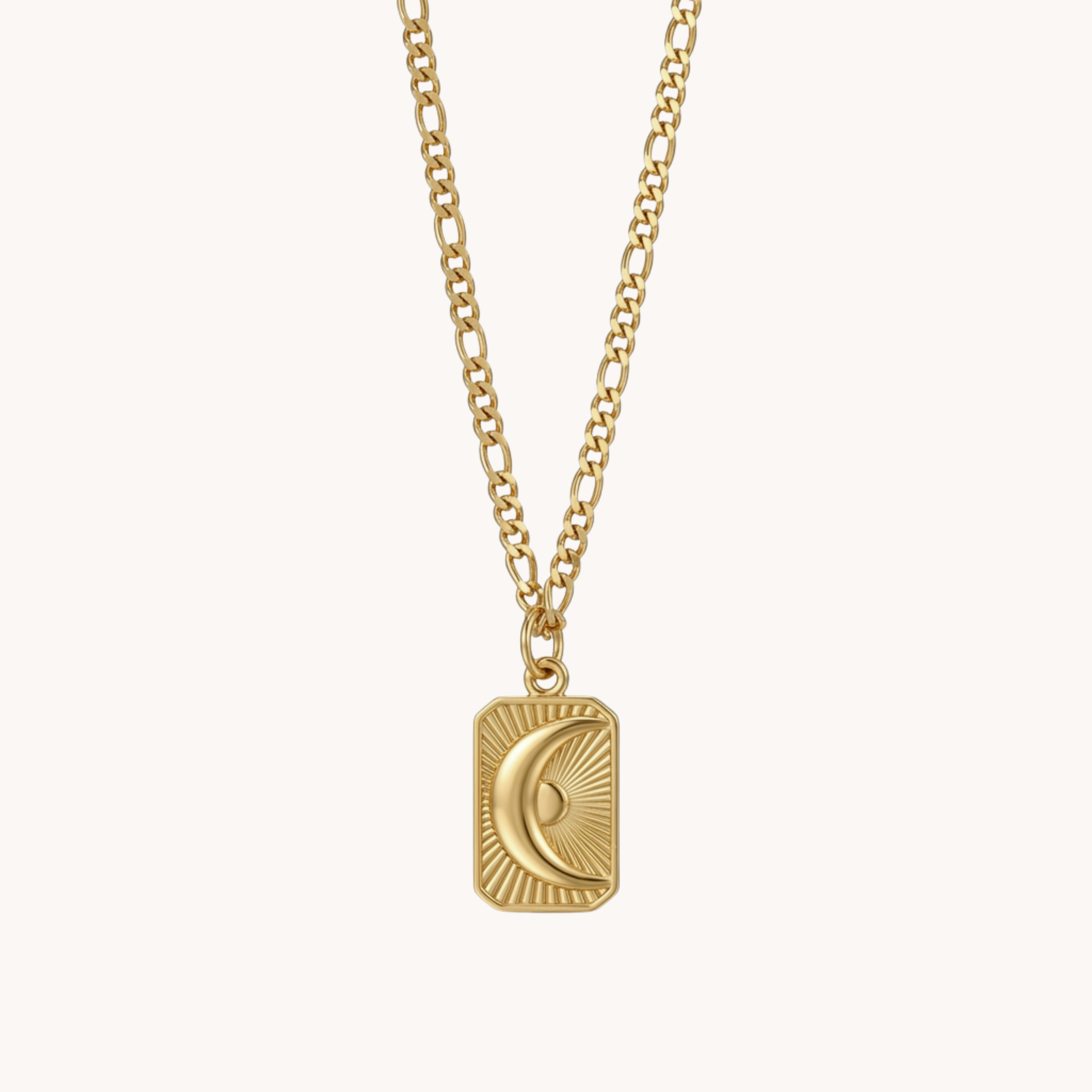 COLLANA SOLAR MOON - collana con catena Figaro in acciaio
