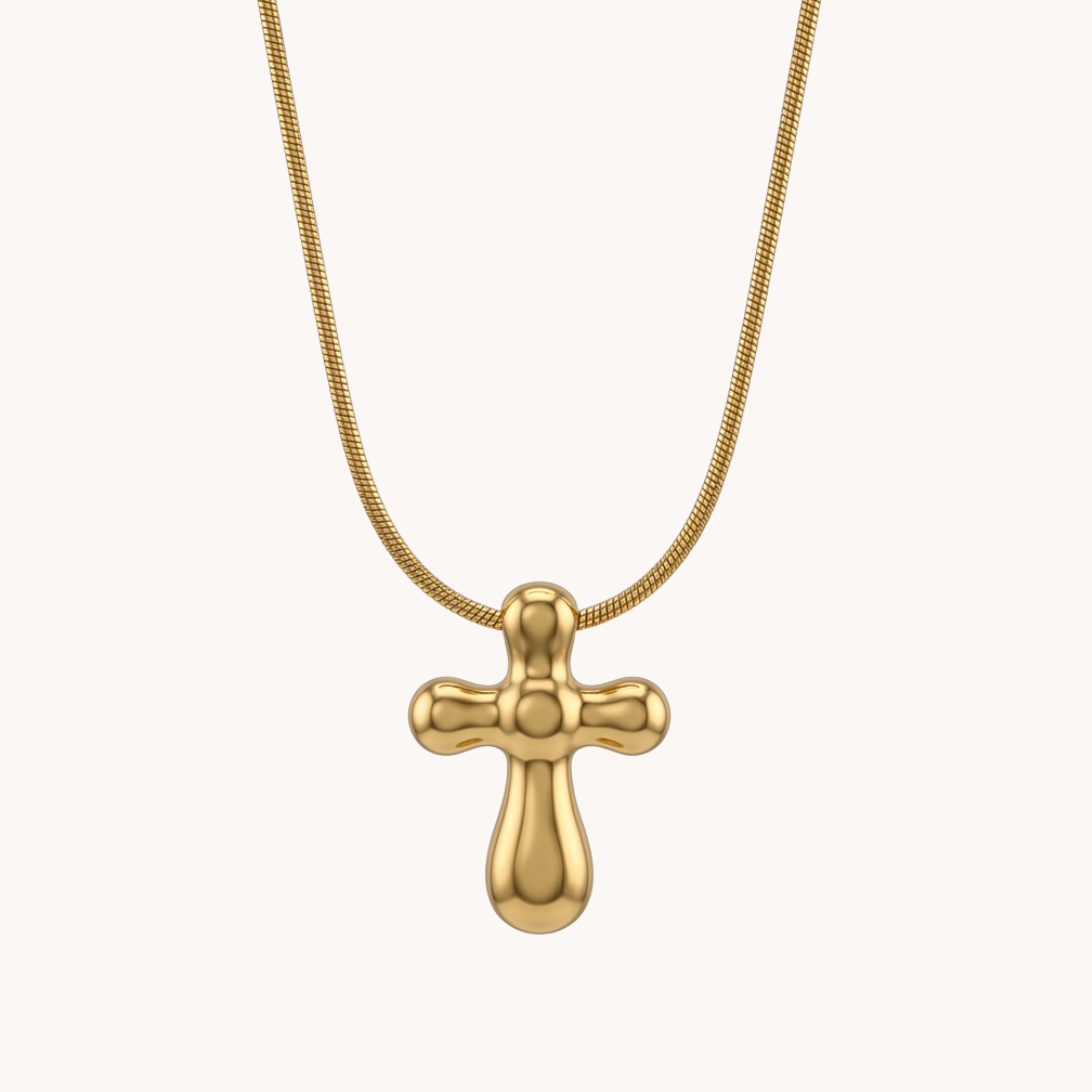 COLLANA CROCE BOLD - collana con ciondolo a croce bombata e catena snake in acciaio oro o argento