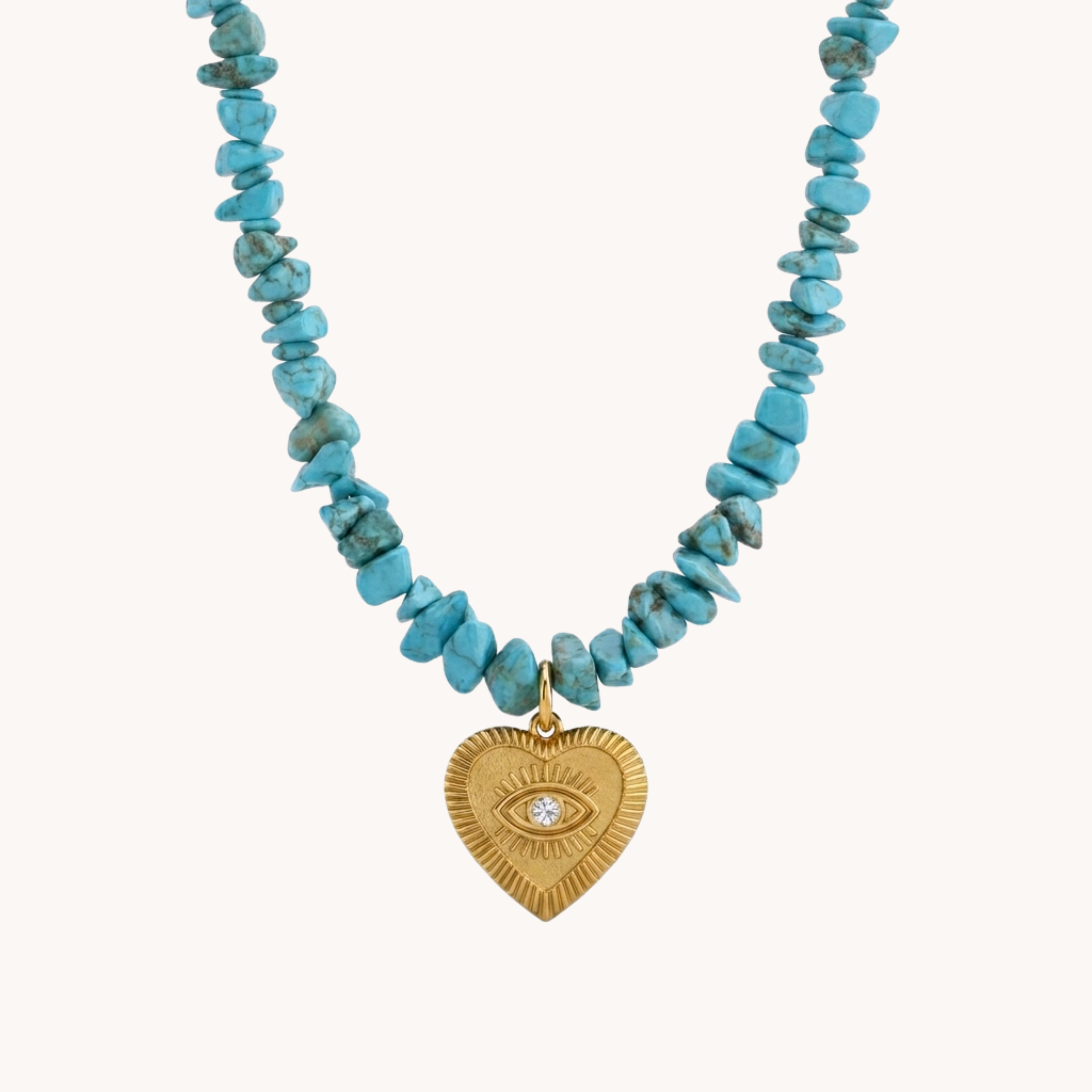 COLLANA AGATE HEART TALISMAN - collana corta di pietre naturali turchesi con ciondolo cuore occhio mistico in acciaio