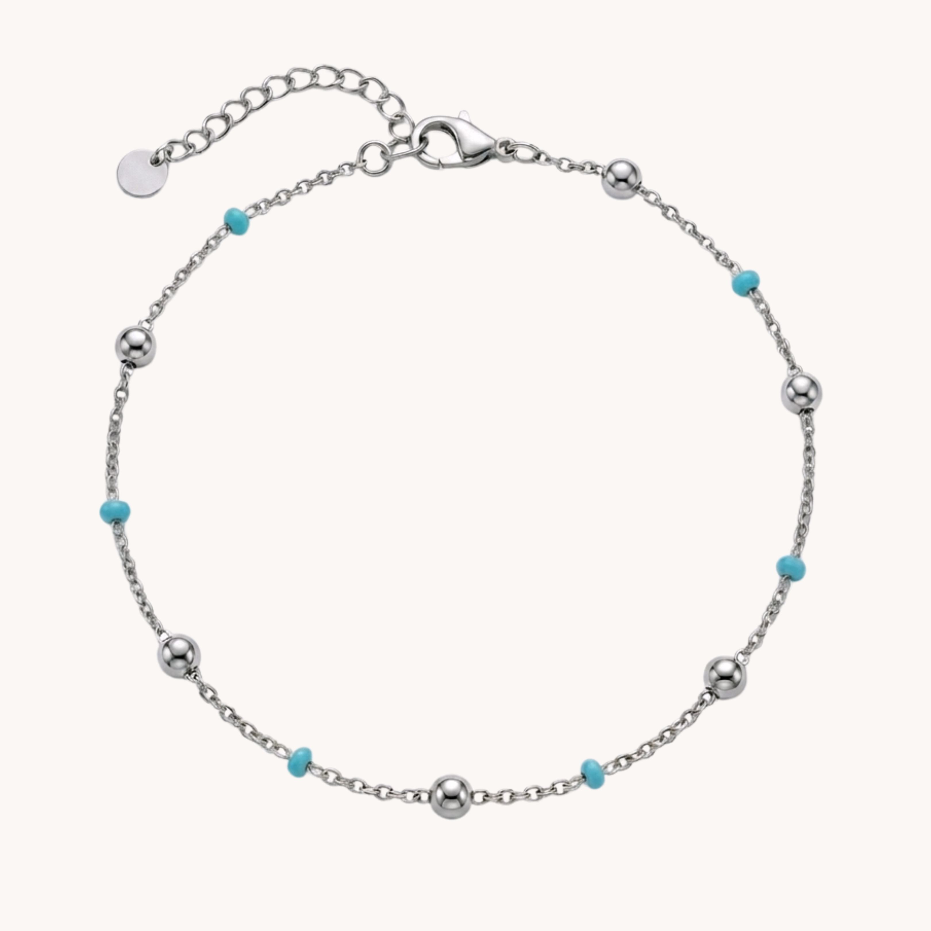 CAVIGLIERA ECLIPSE ESSENTIAL TURQUOISE - cavigliera a catenina sottile con sfere oro e micro perline turchesi in acciaio