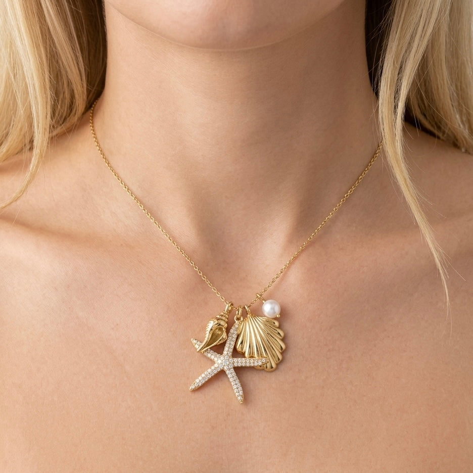 COLLANA SEA SPARKLE - acciaio inossidabile con zirconi e perla di fiume