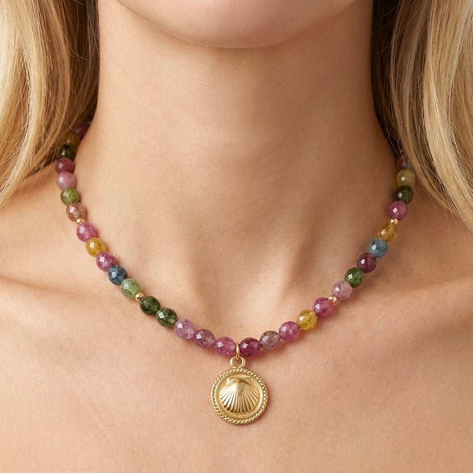 GIROCOLLO BUBBLE - collana con sfere sfaccettate in acciaio oro waterproof
