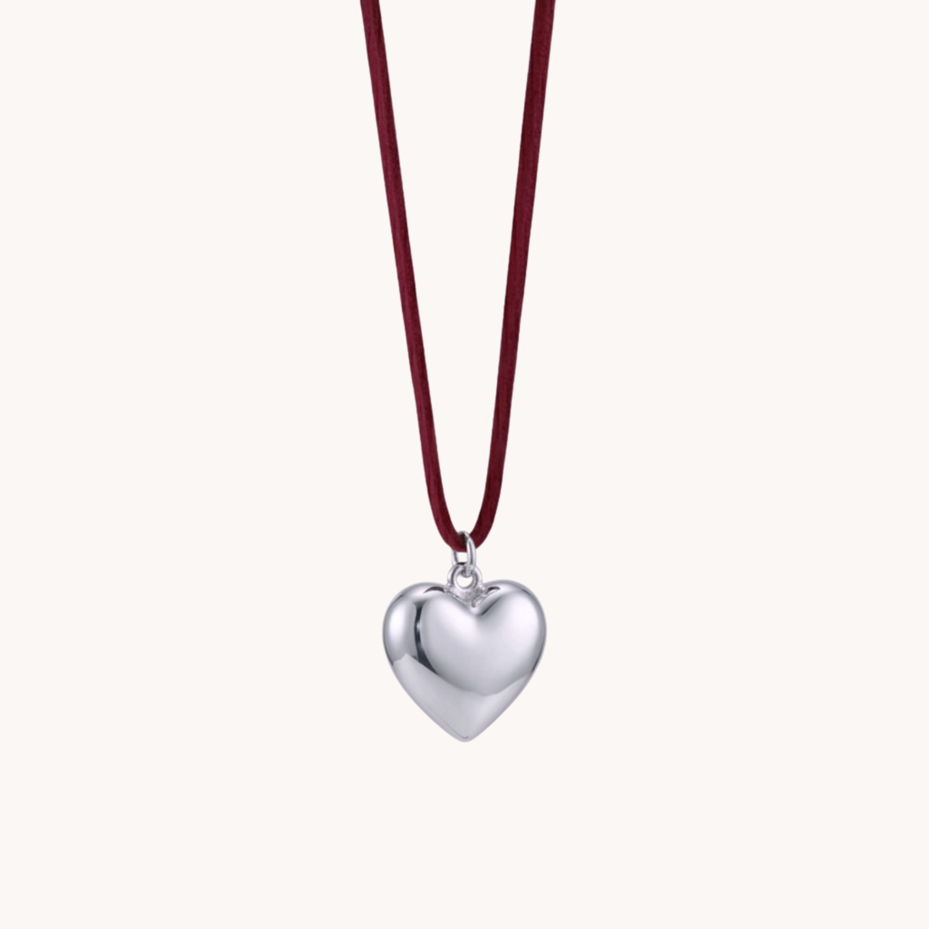 CHOKER VELVET LOVE - collana cordino scamosciato bordeaux con cuore bombato in acciaio