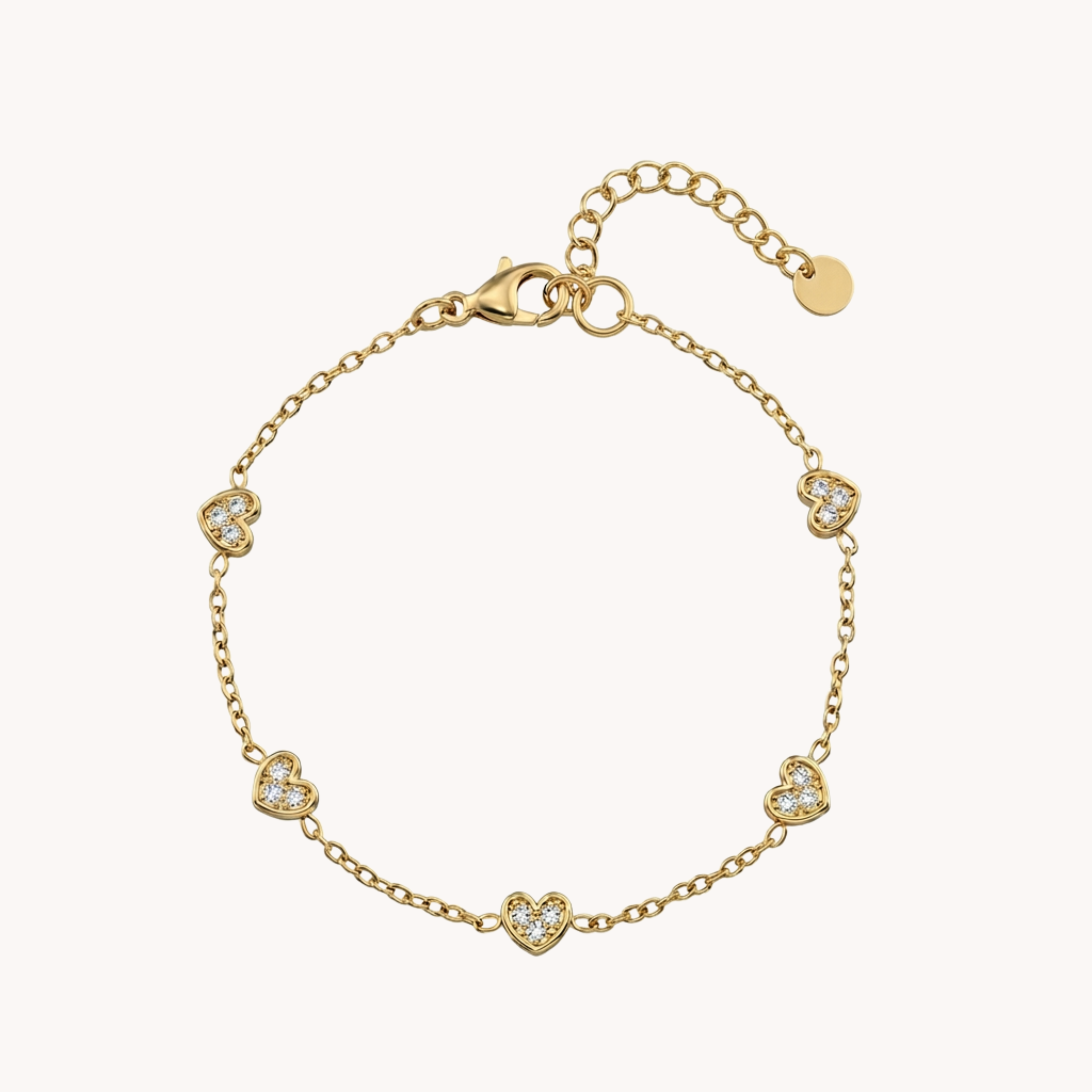 BRACCIALE LOVELY - bracciale con charms a cuore e pavé di zirconi in acciaio oro