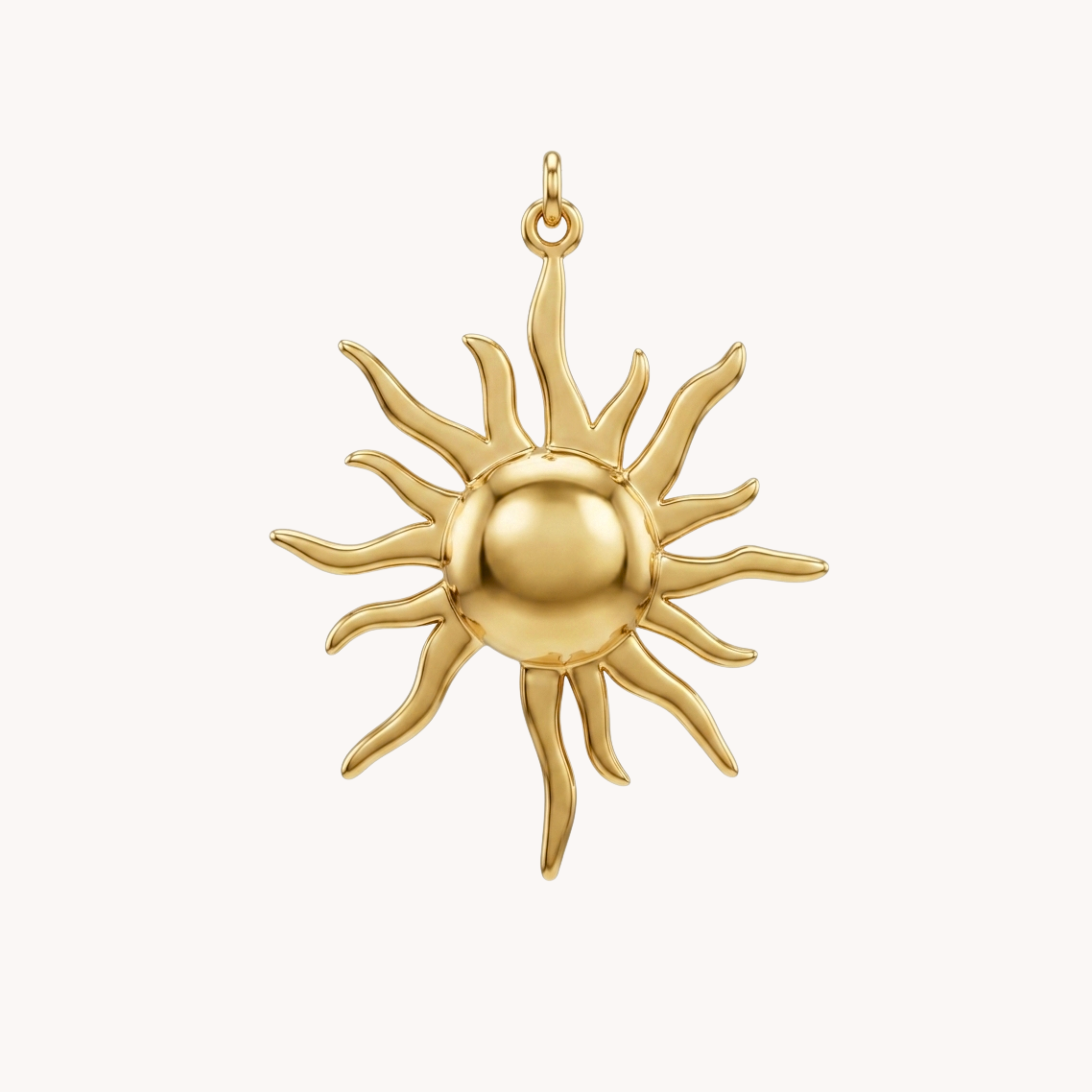 CIONDOLO MEGA SUN - ciondolo singolo grande a forma di sole radioso bombato in acciaio oro