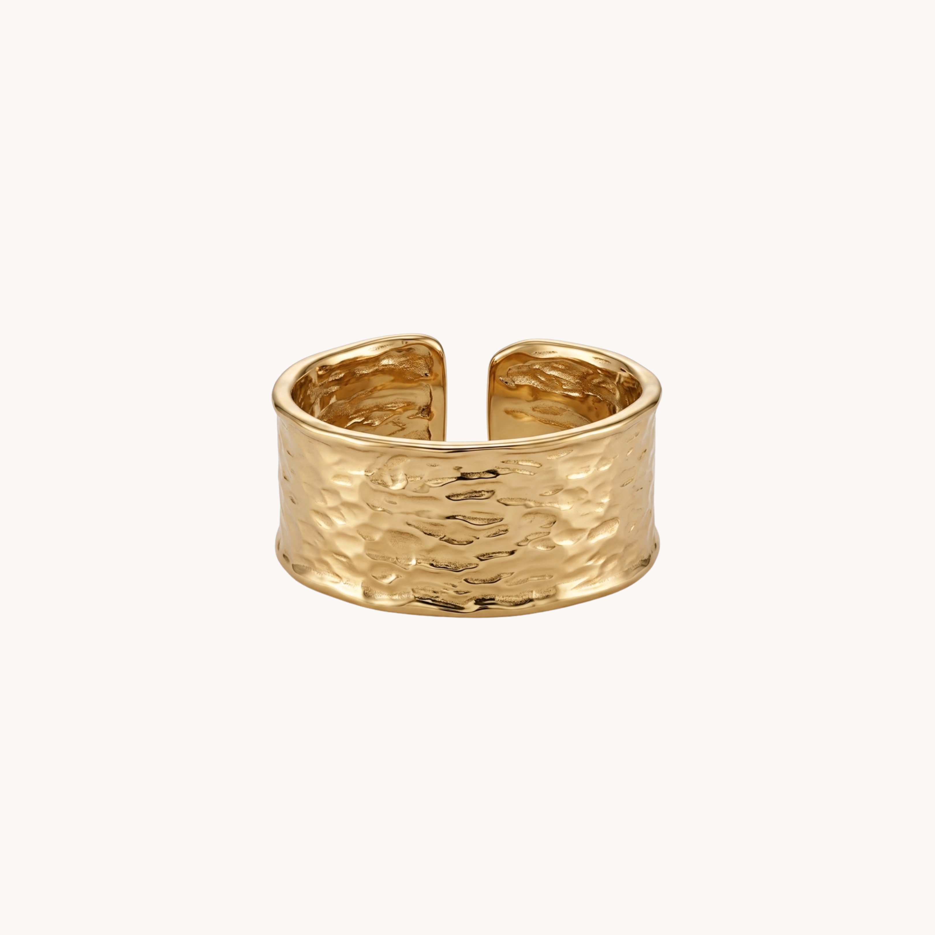 ANELLO SAHARA - anello a fascia alta regolabile con texture martellata effetto sabbia in acciaio